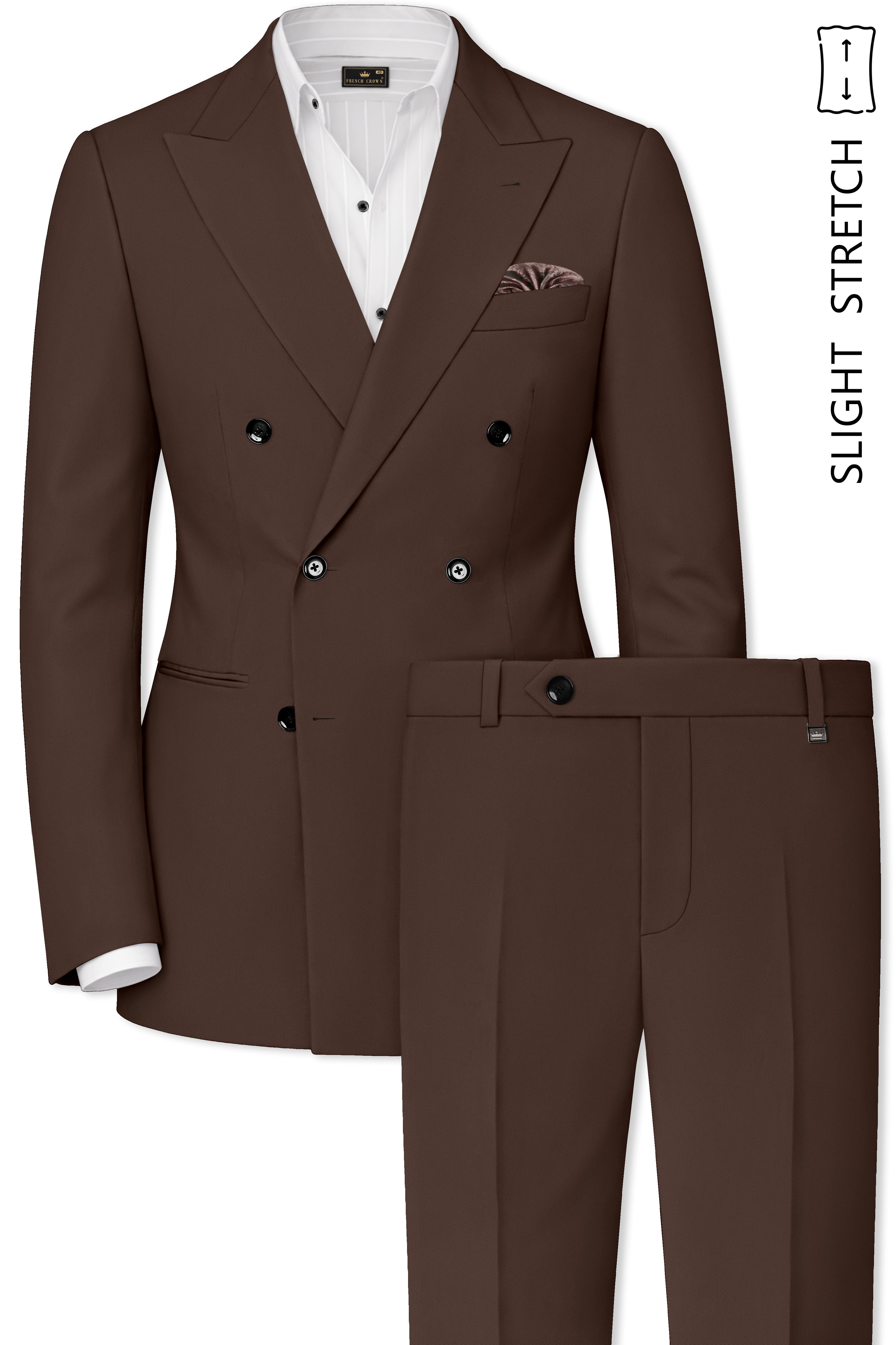 Dunaro-Taupe Brown Slight Stretch Subtle Sheen Poly-Viscose Double Breasted Suit