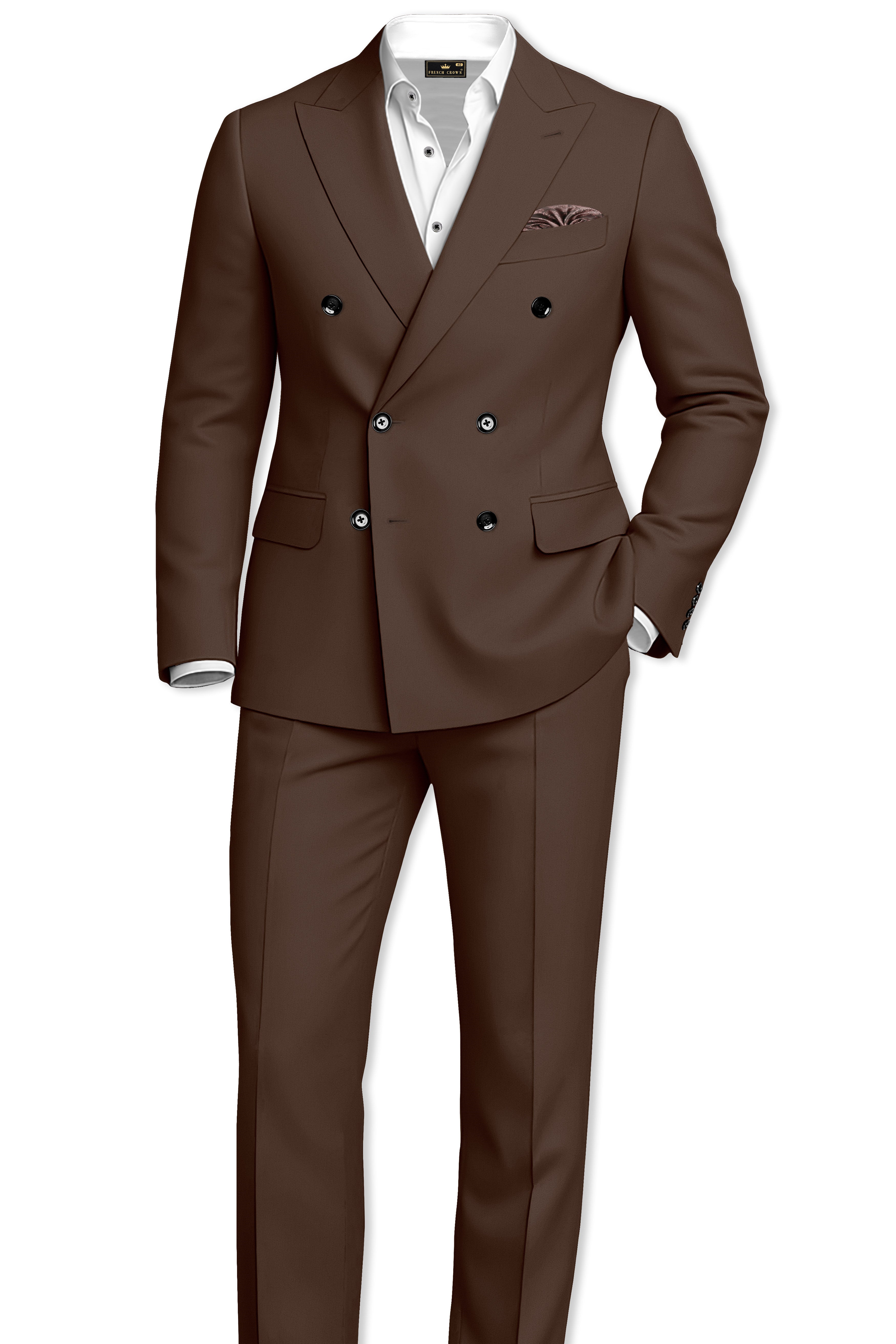 Dunaro-Taupe Brown Slight Stretch Subtle Sheen Poly-Viscose Double Breasted Suit
