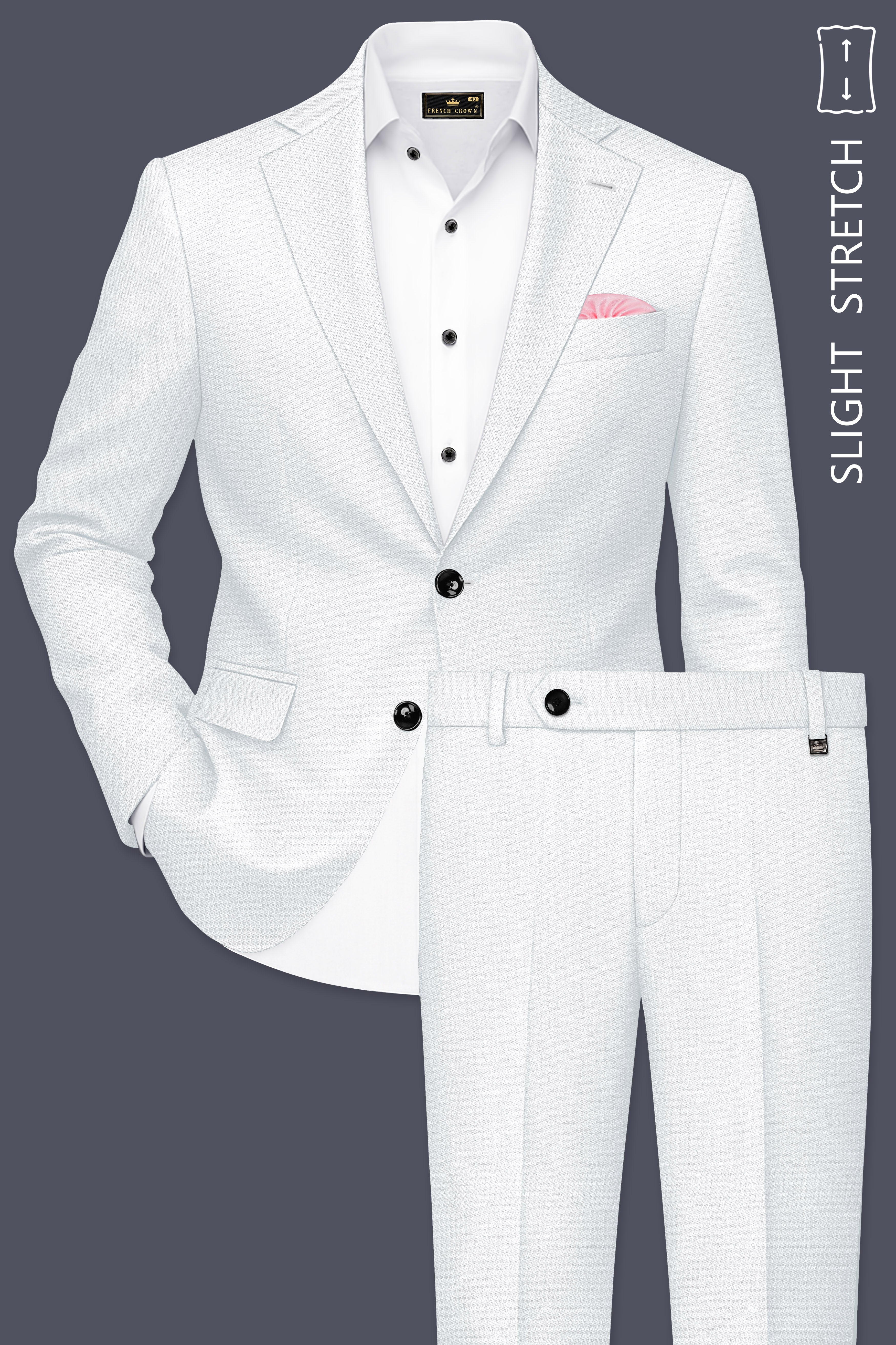 Sterling-Bright White Diamond Textured Wool Rich Slight Stretch Single Breasted Suit