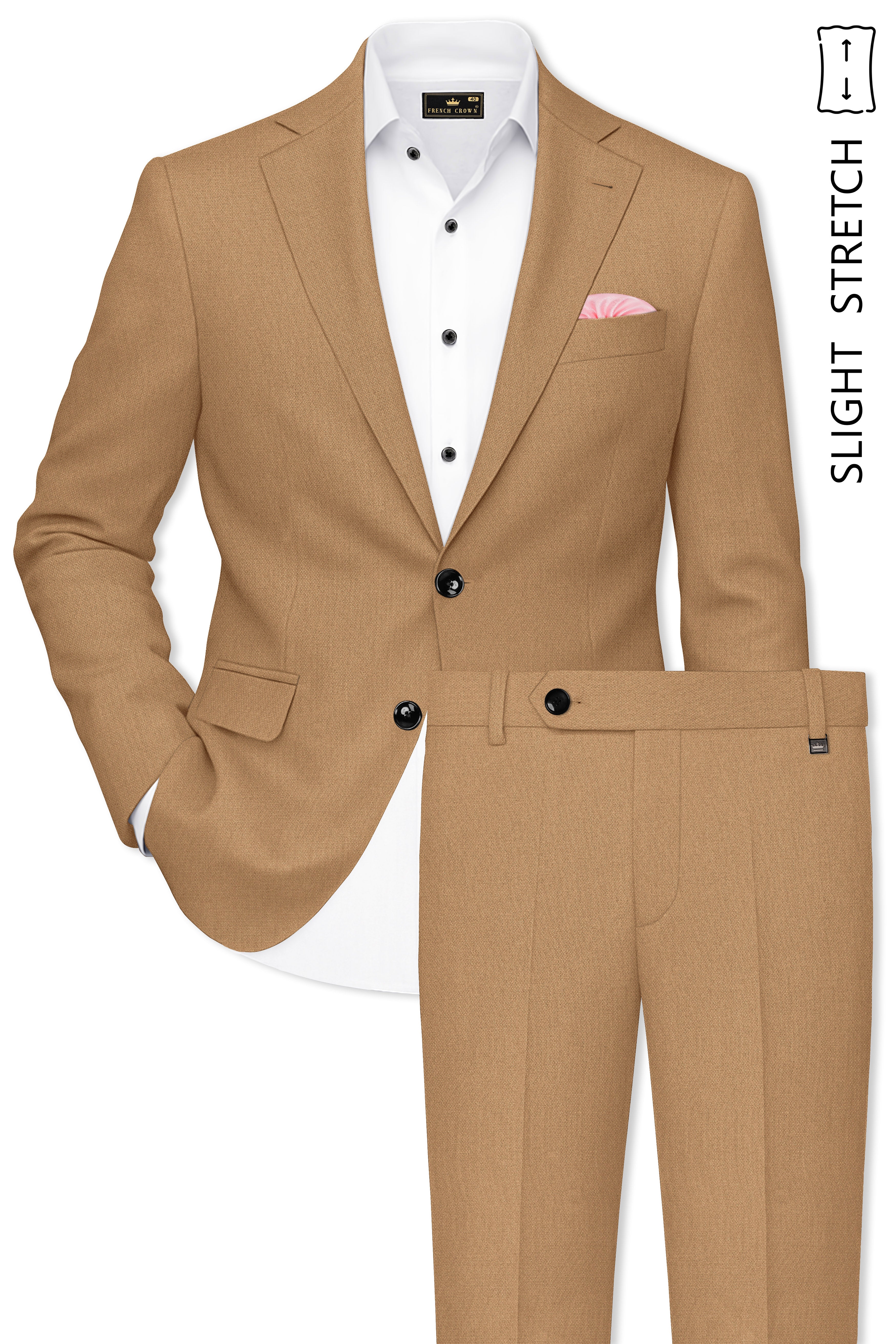 Sienna-Teak Brown Diamond Textured Wool Rich Slight Stretch Single Breasted Suit