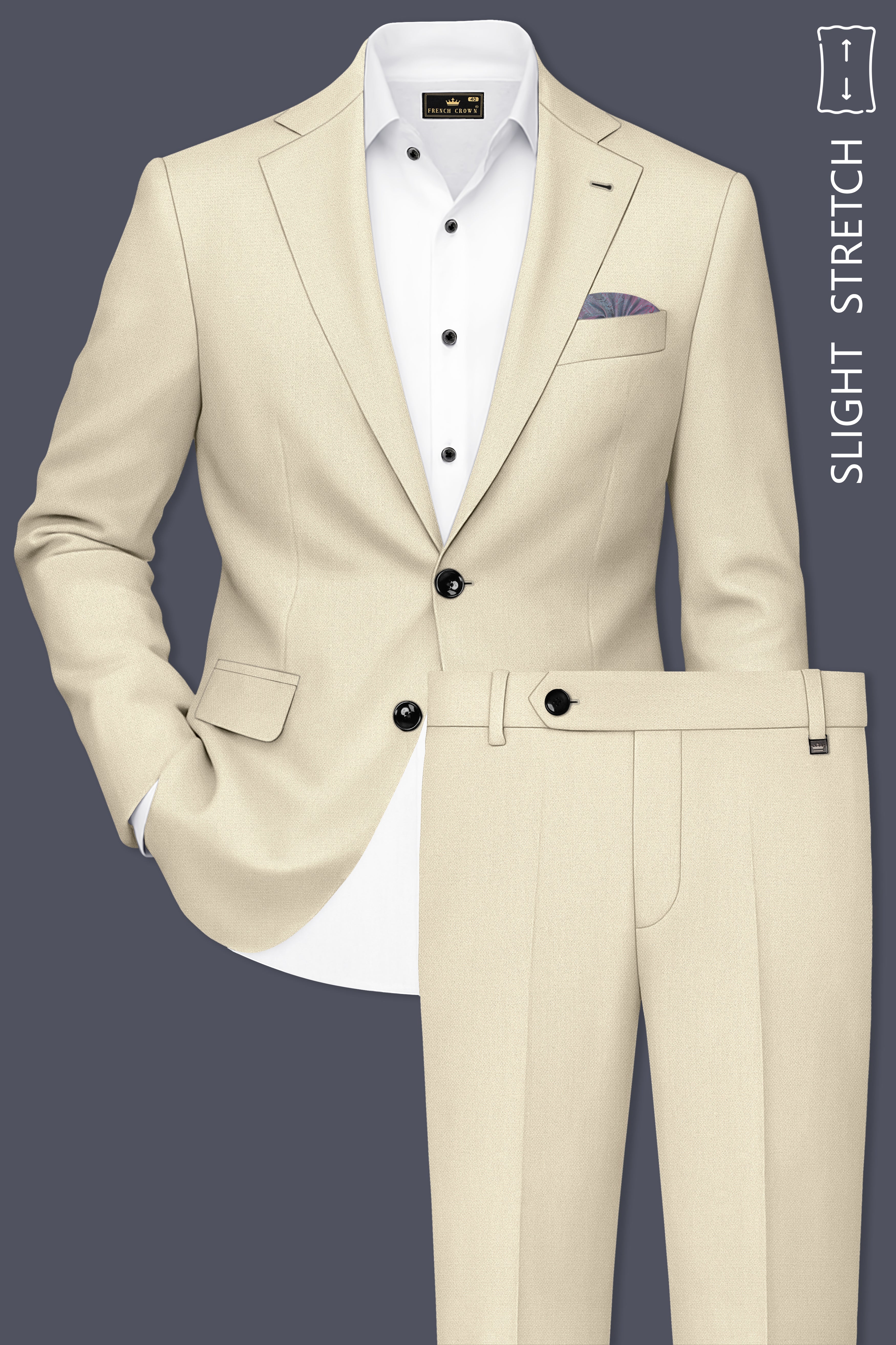 Dune-Foggy Cream Diamond Textured Wool Rich Slight Stretch Single Breasted Suit