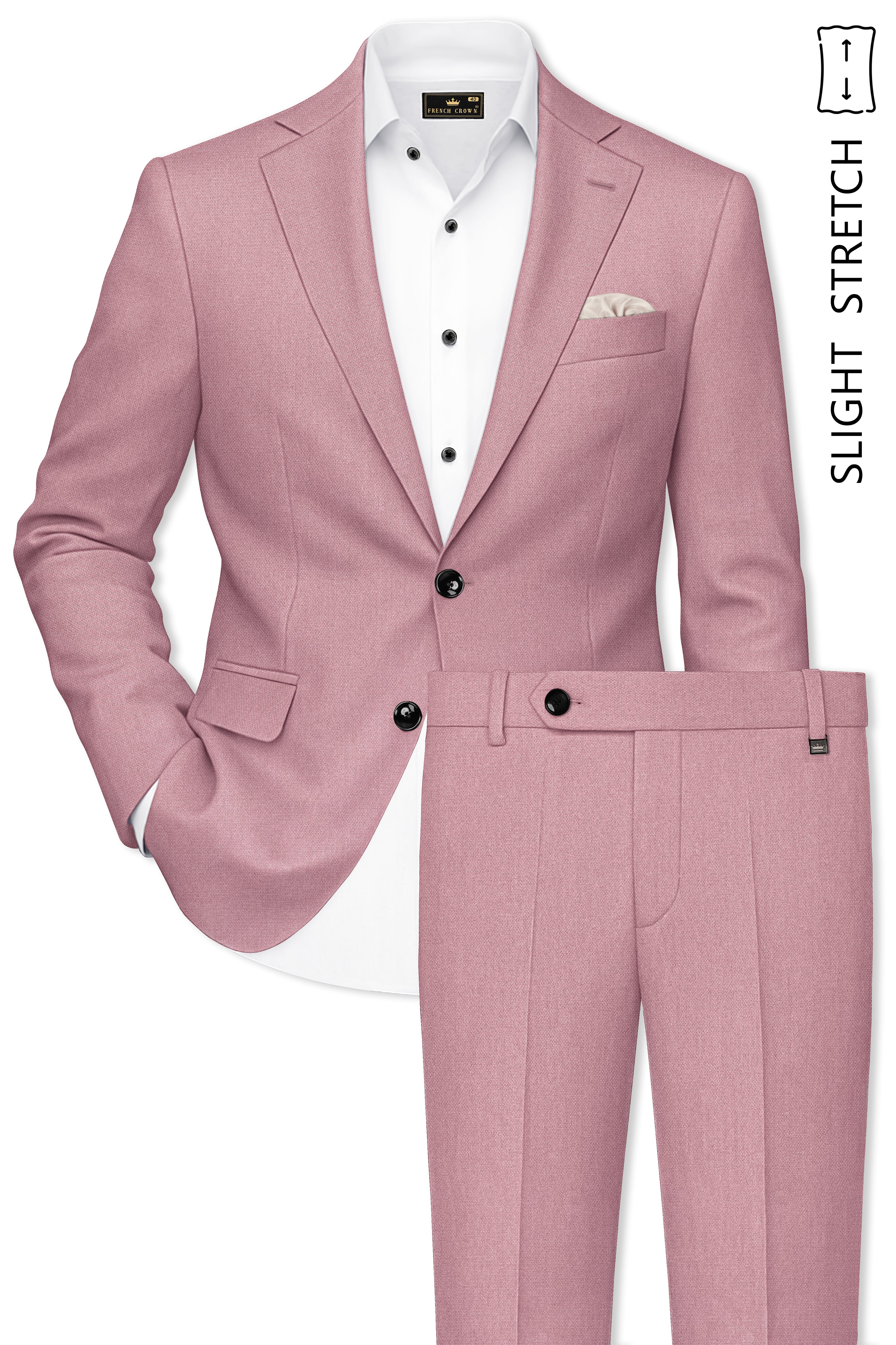 Aurore-Brandy Rose Pink Diamond Textured Wool Rich Slight Stretch Single Breasted Suit
