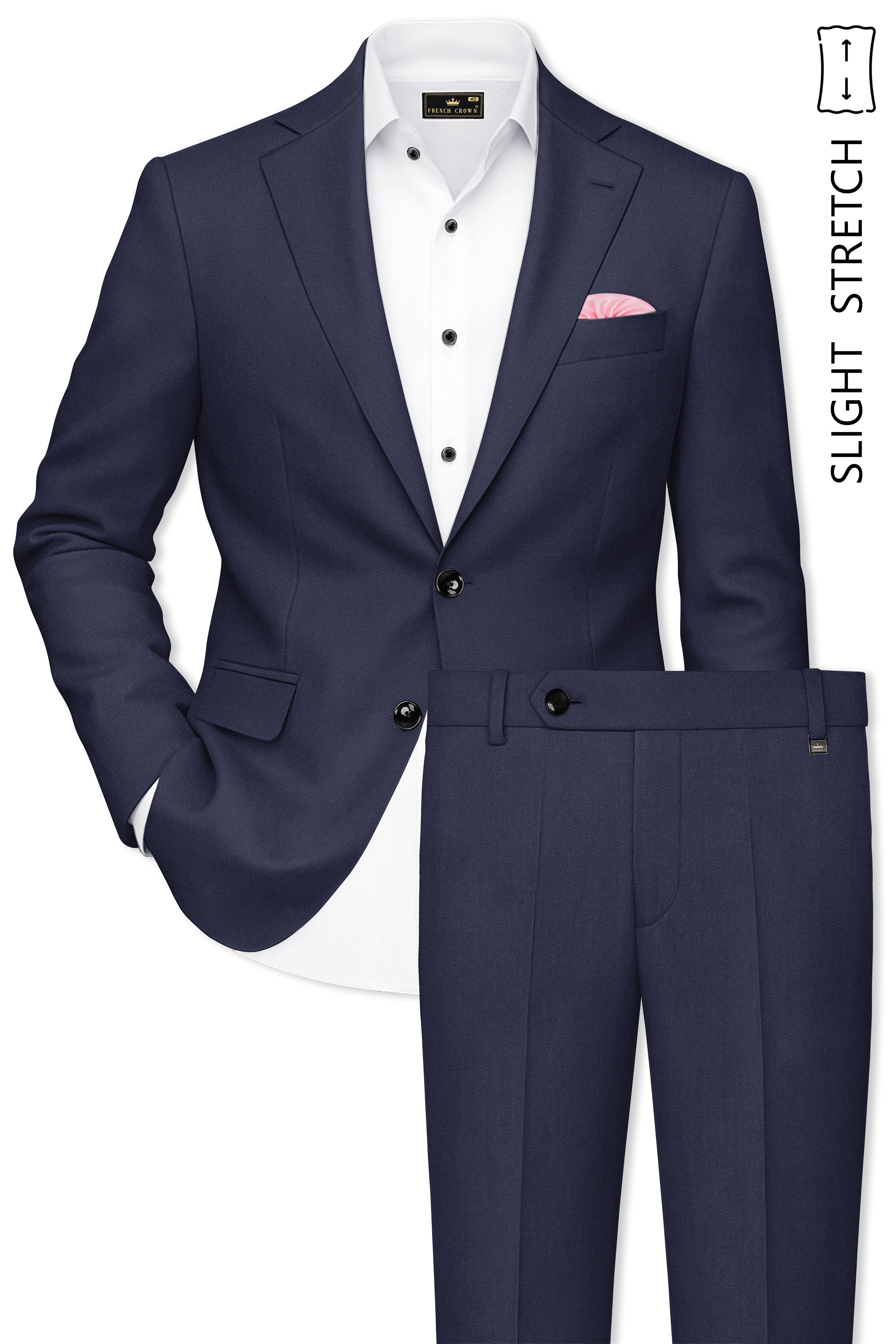 Noctis-Cinder Blue Diamond Textured Wool Rich Slight Stretch Single Breasted Suit