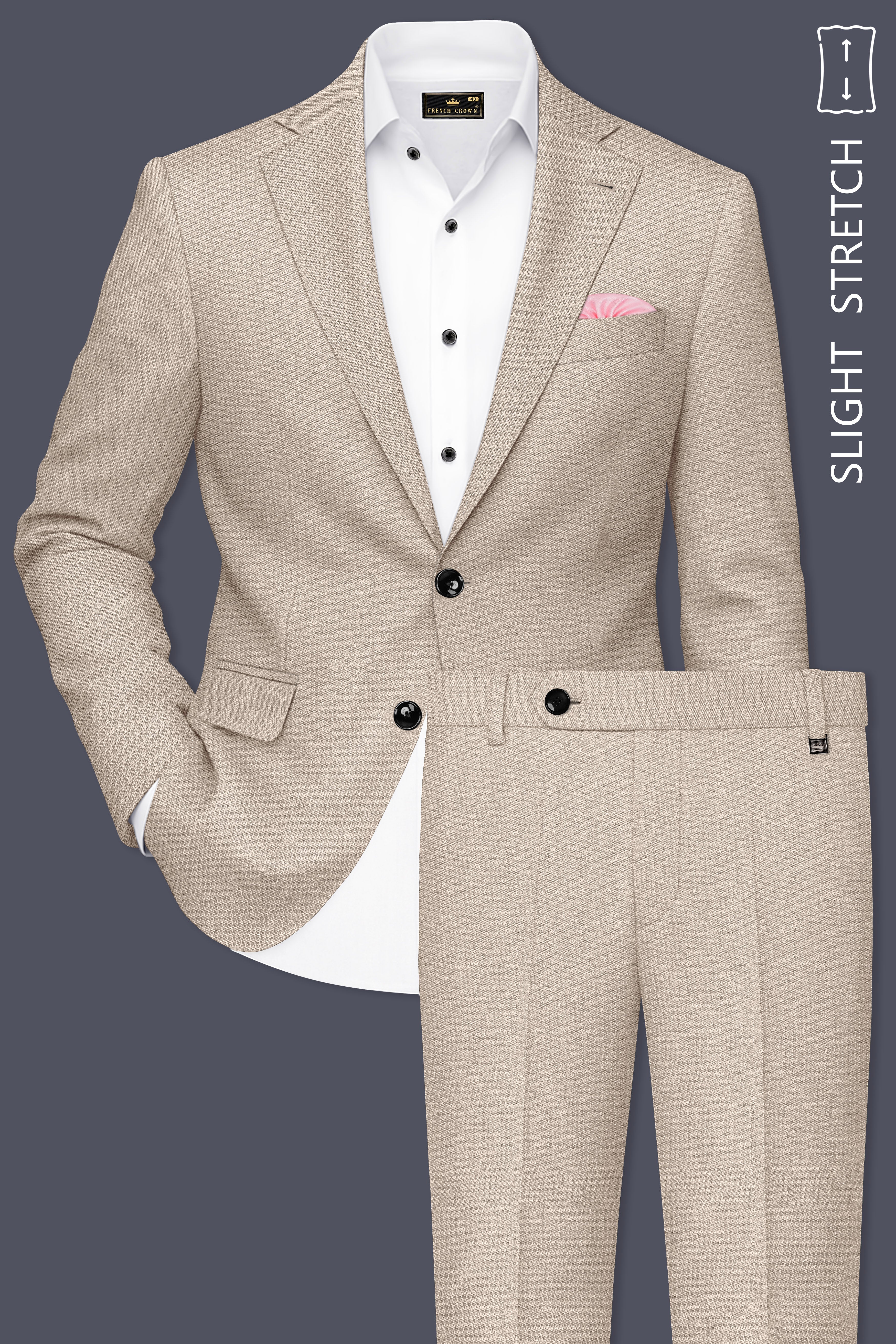 Sienna-Malta Cream Diamond Textured Wool Rich Slight Stretch Single Breasted Suit