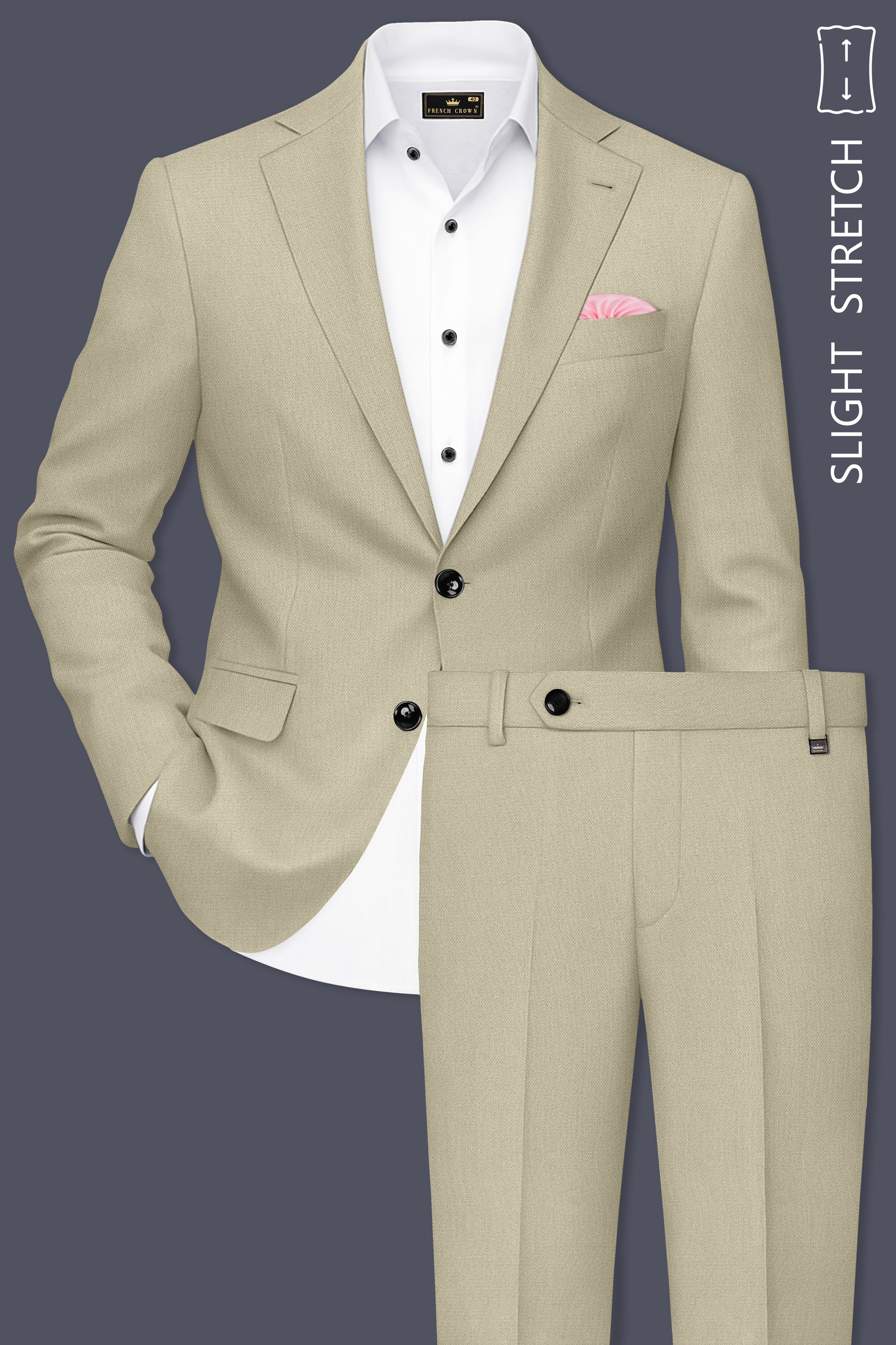 Cedar-Tallow Green Diamond Textured Wool Rich Slight Stretch Single Breasted Suit
