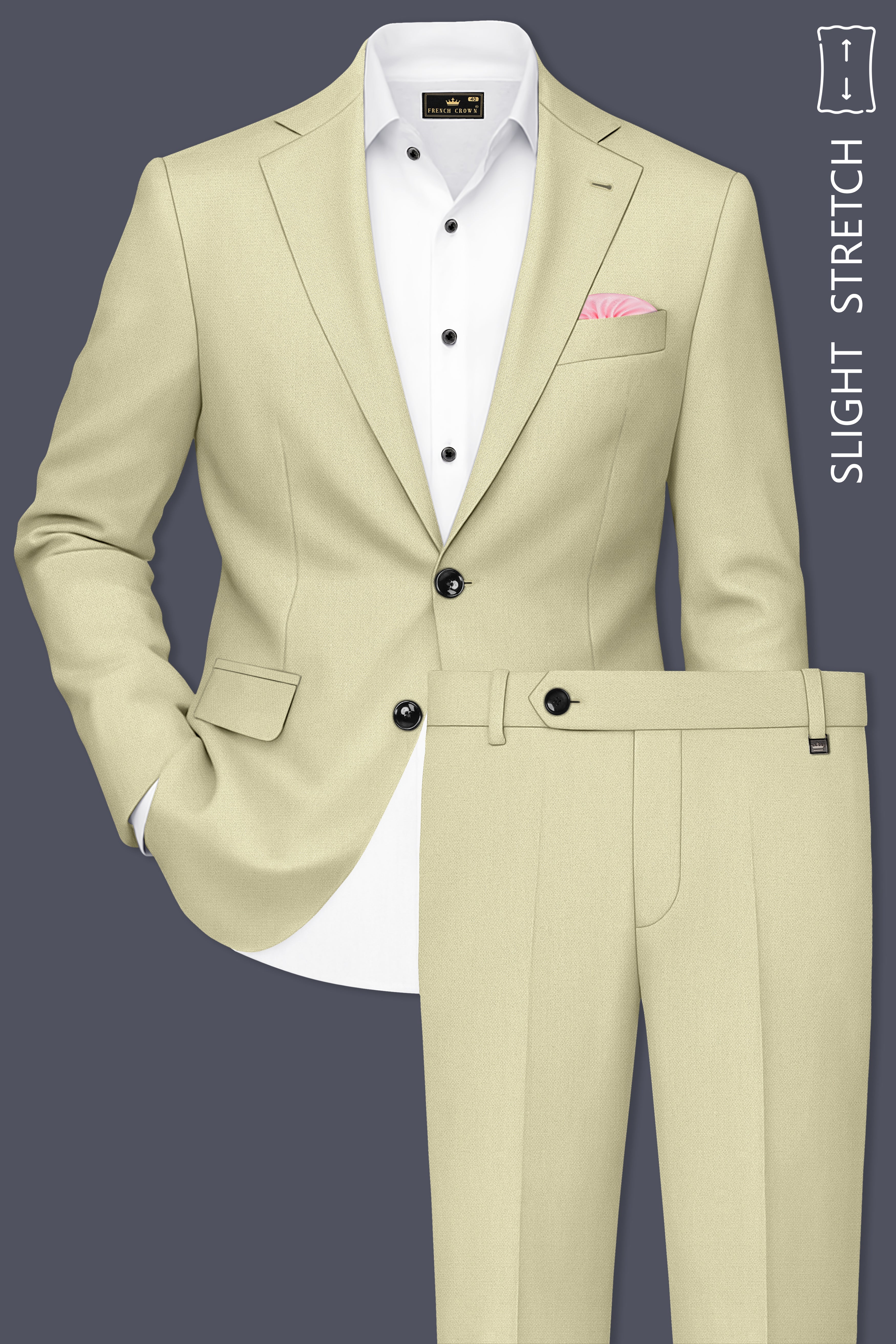 Cedar-Tallow Green Diamond Textured Wool Rich Slight Stretch Single Breasted Suit