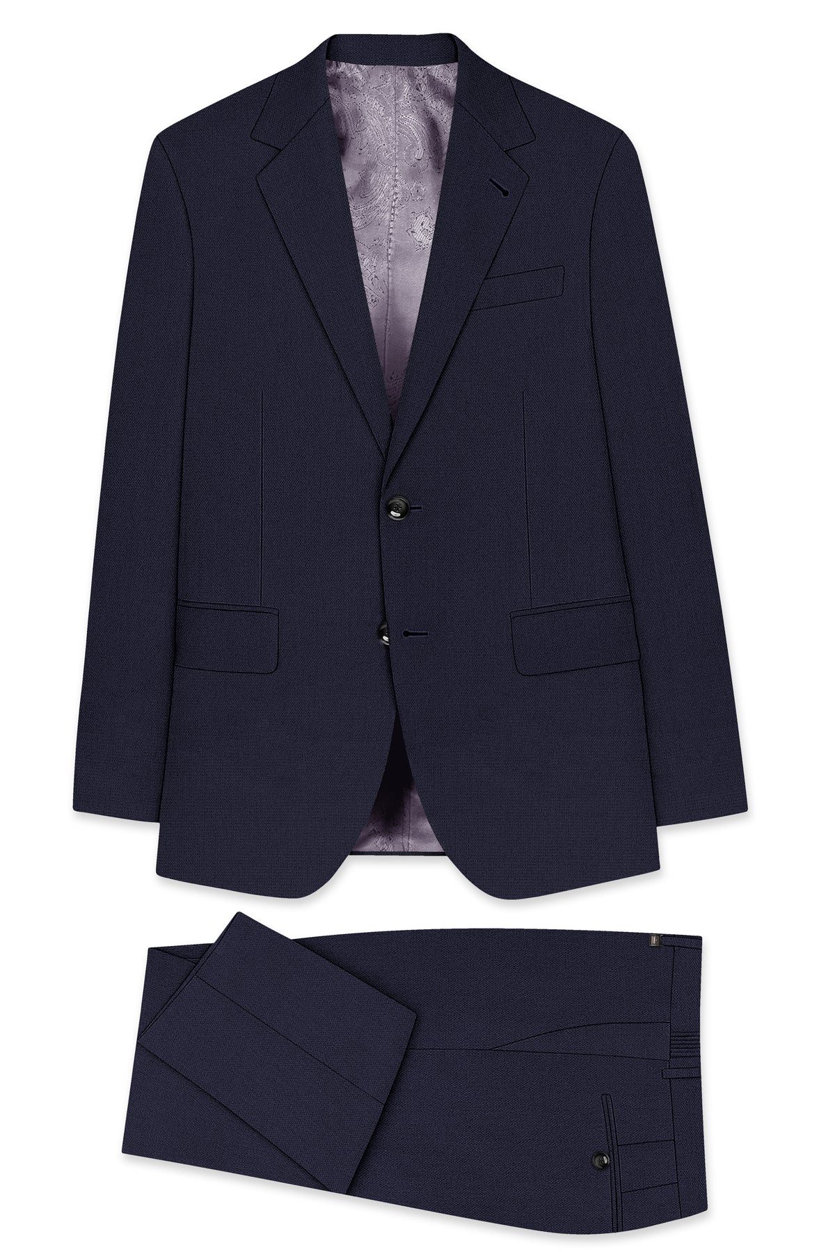 Vesper-Bastille Purple Diamond Textured Wool Rich Slight Stretch Single Breasted Suit