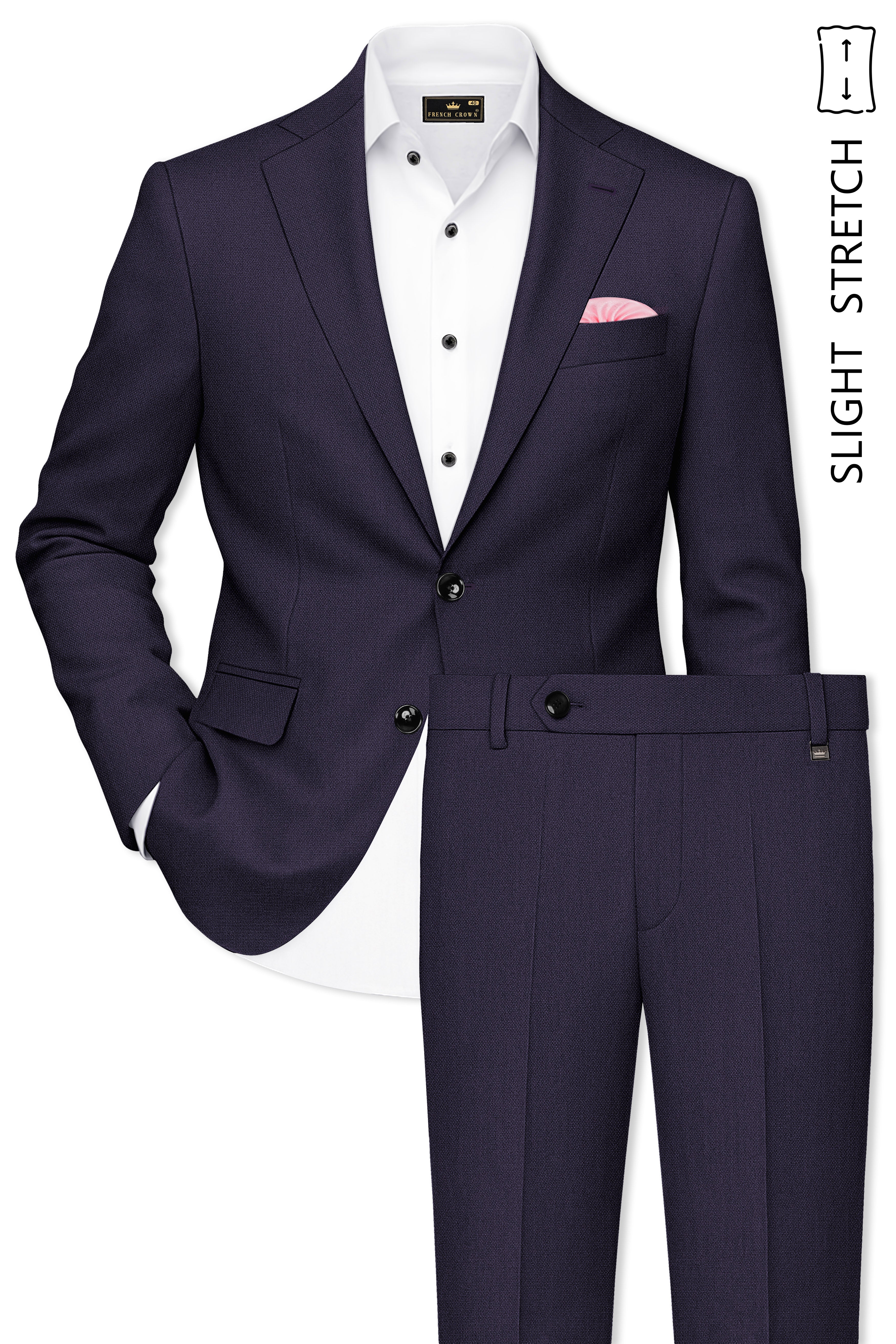 Vesper-Bastille Purple Diamond Textured Wool Rich Slight Stretch Single Breasted Suit