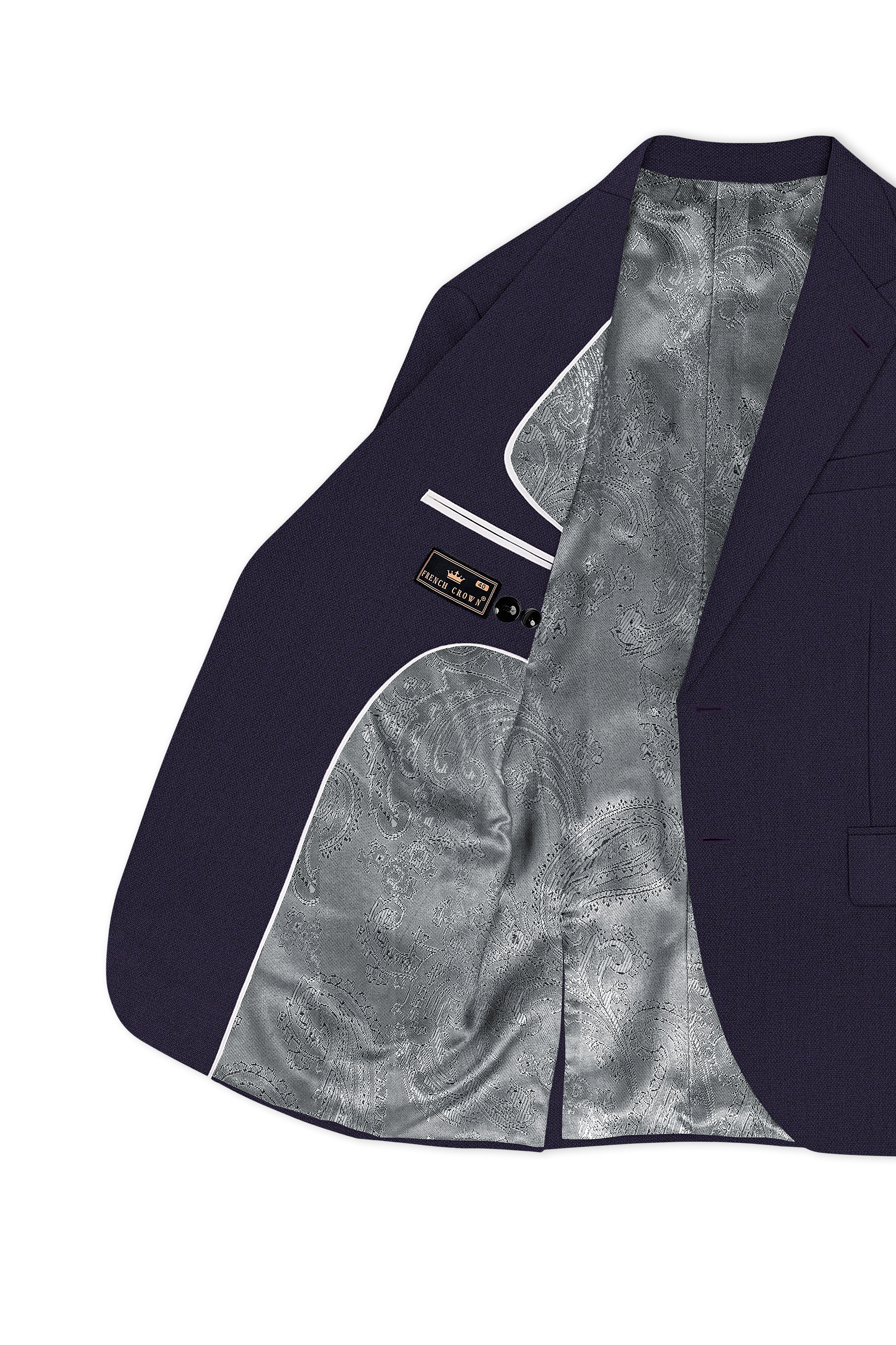 Vesper-Bastille Purple Diamond Textured Wool Rich Slight Stretch Single Breasted Suit