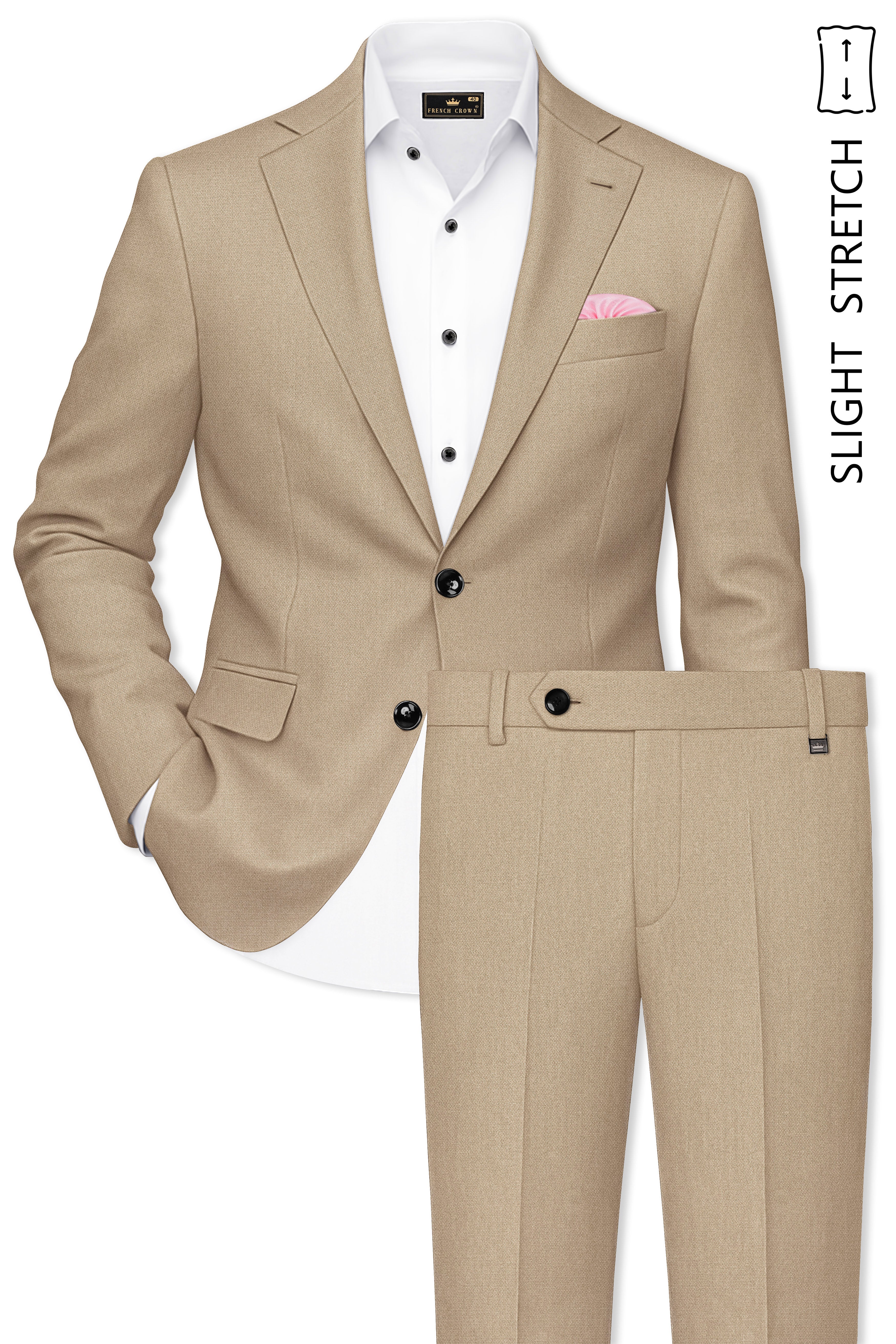 Sable-Mongoose Cream Diamond Textured Wool Rich Slight Stretch Single Breasted Suit