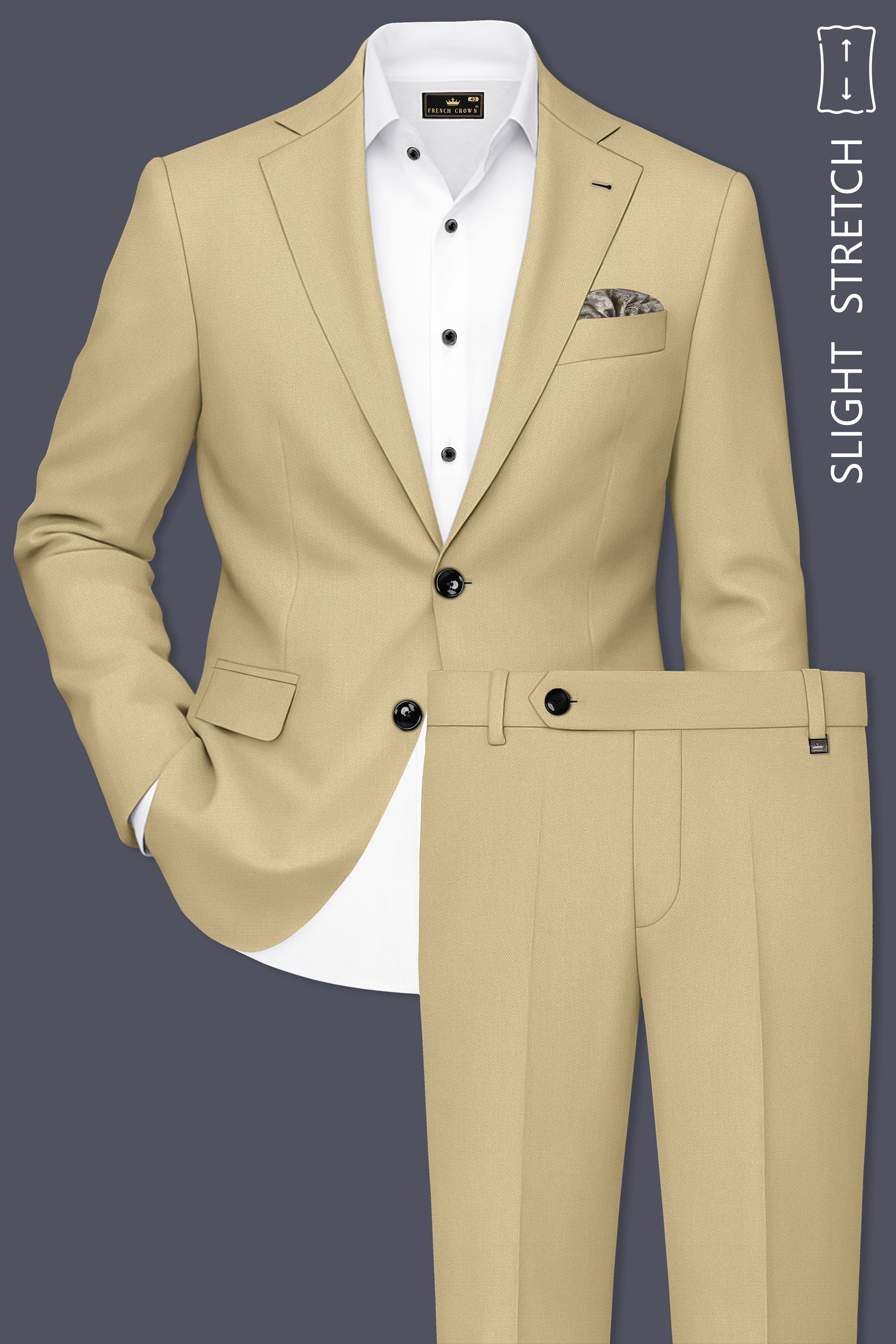 Sable-Mongoose Cream Diamond Textured Wool Rich Slight Stretch Single Breasted Suit