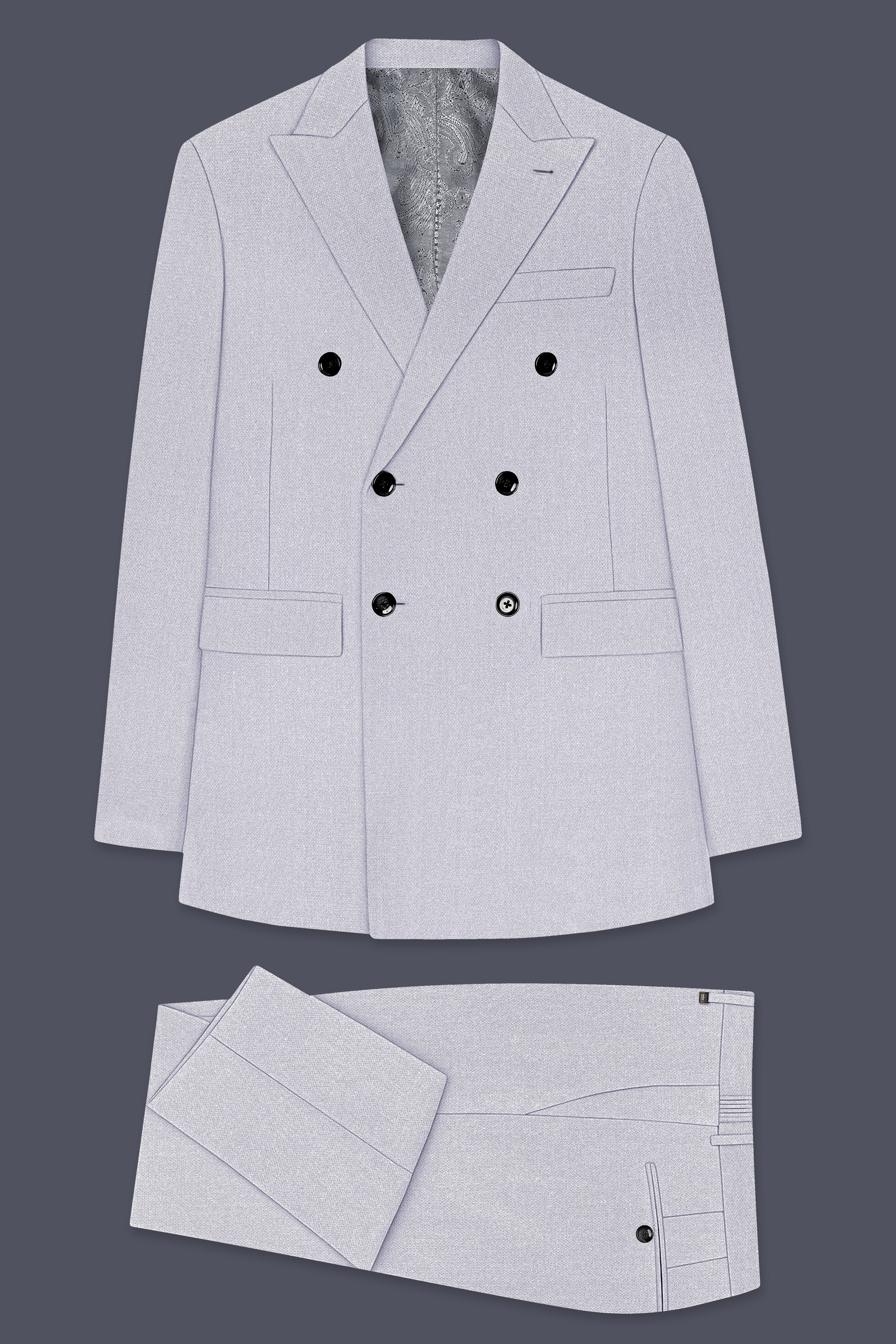 Prism-Chalice Gray Diamond Textured Wool Rich Slight Stretch Double Breasted Suit
