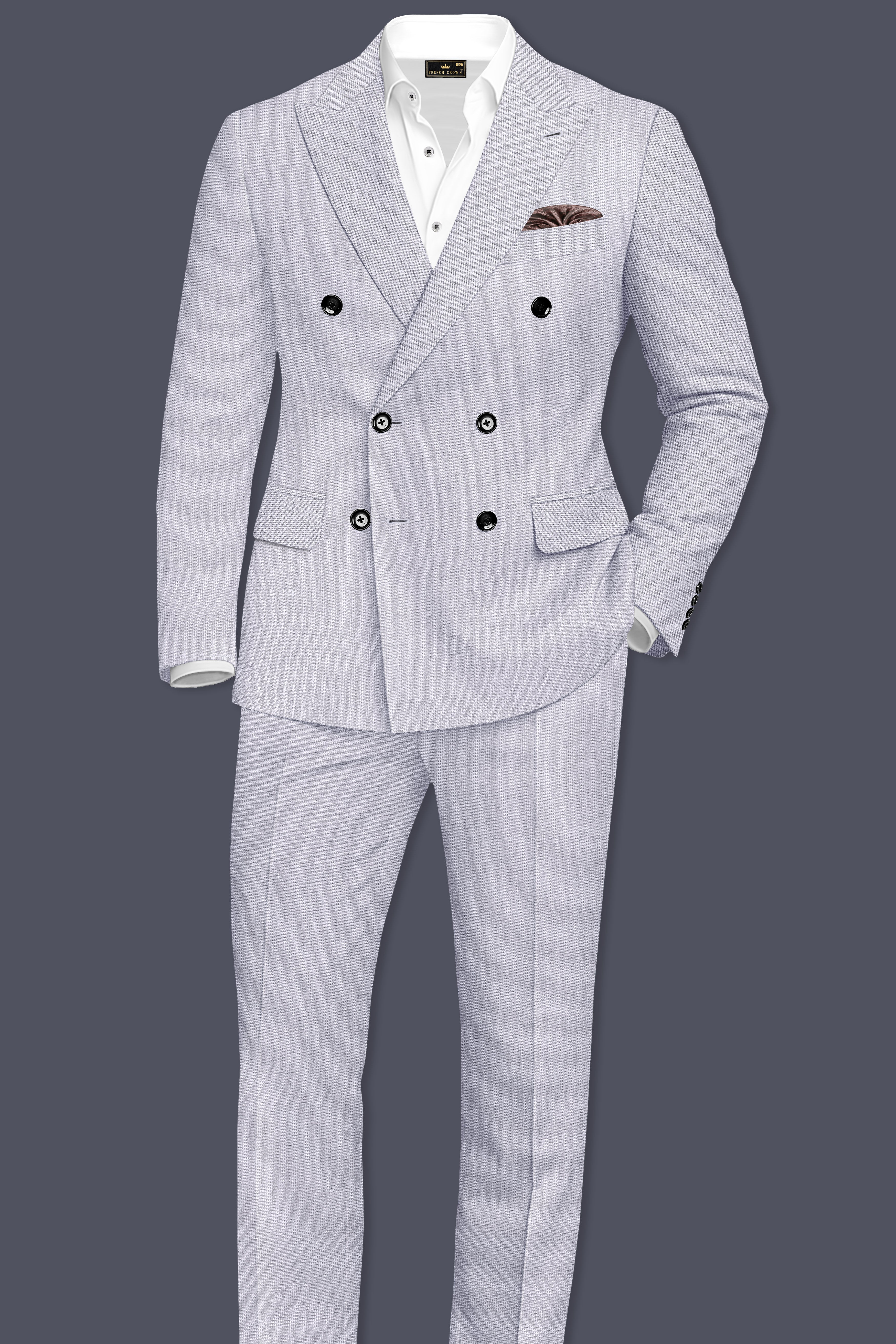 Prism-Chalice Gray Diamond Textured Wool Rich Slight Stretch Double Breasted Suit