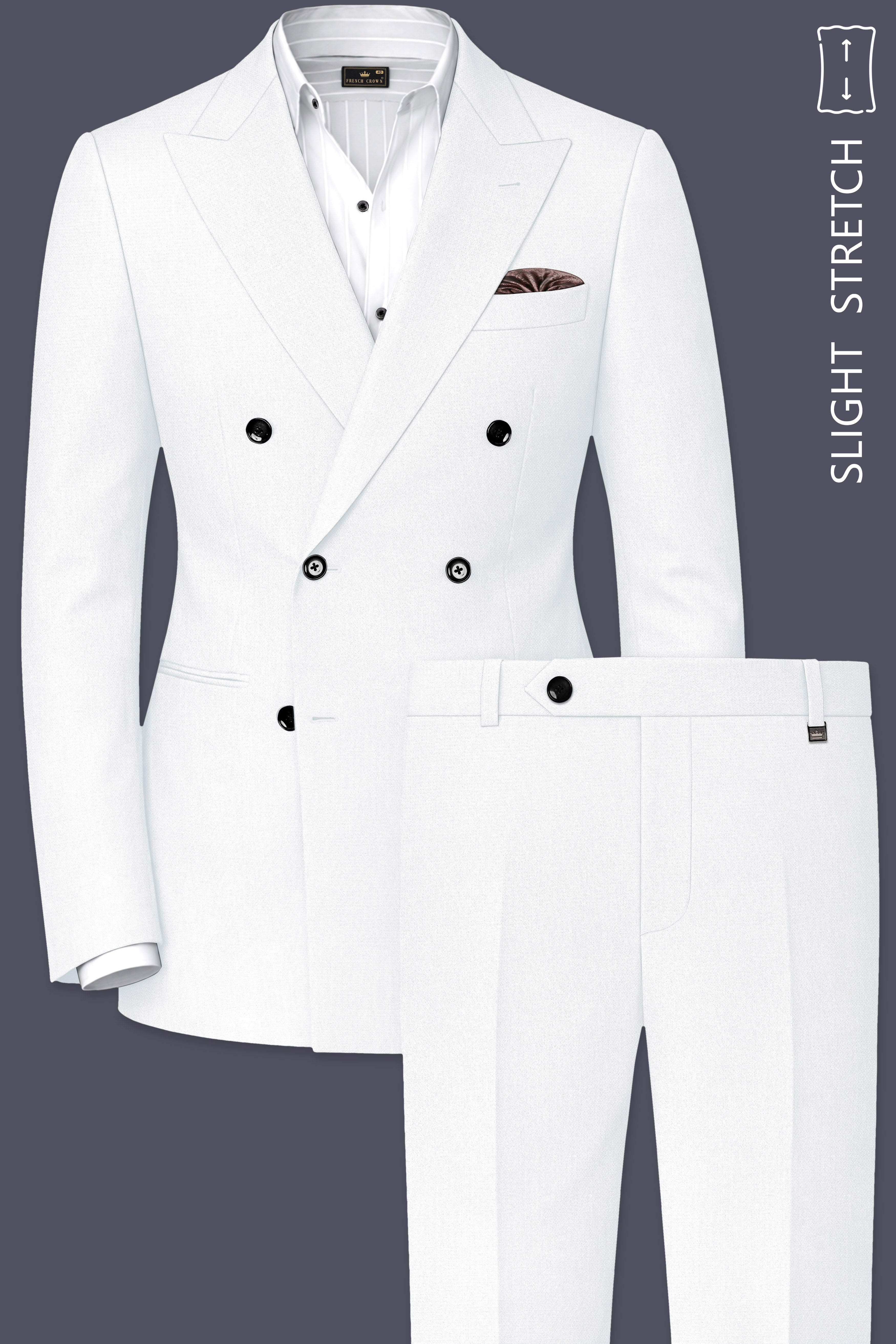 Sterling-Bright White Diamond Textured Wool Rich Slight Stretch Double Breasted Suit