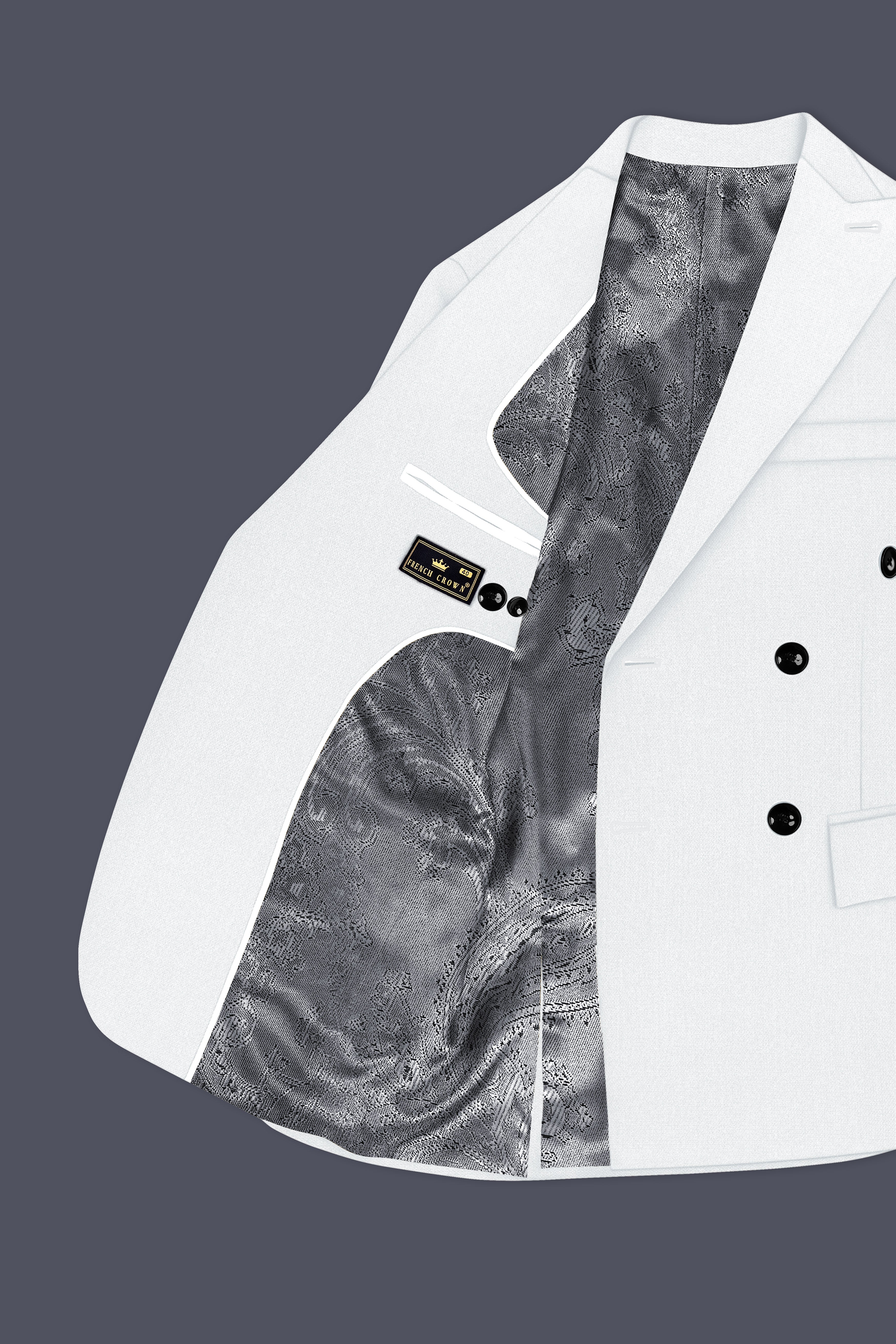 Sterling-Bright White Diamond Textured Wool Rich Slight Stretch Double Breasted Suit