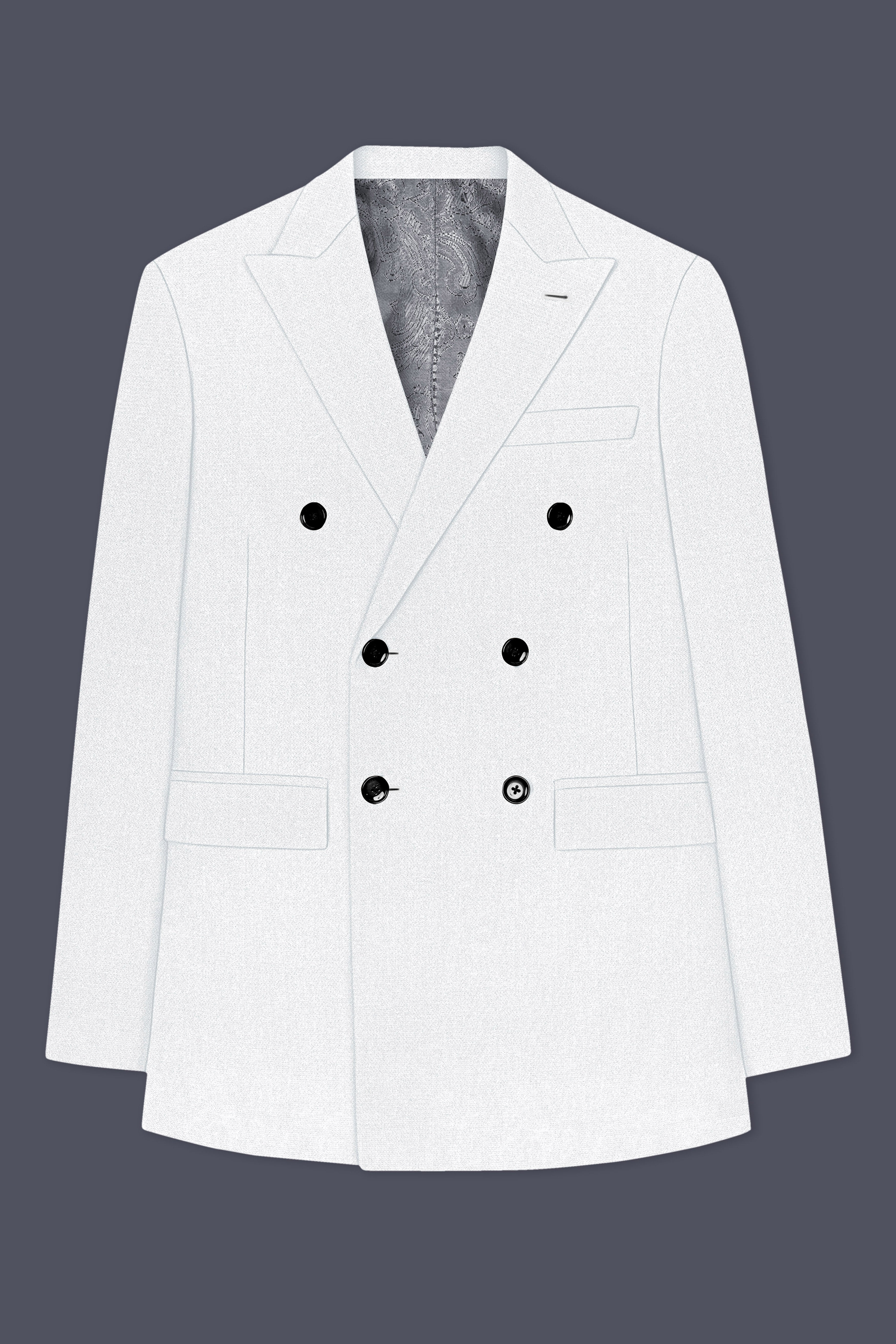 Sterling-Bright White Diamond Textured Wool Rich Slight Stretch Double Breasted Suit