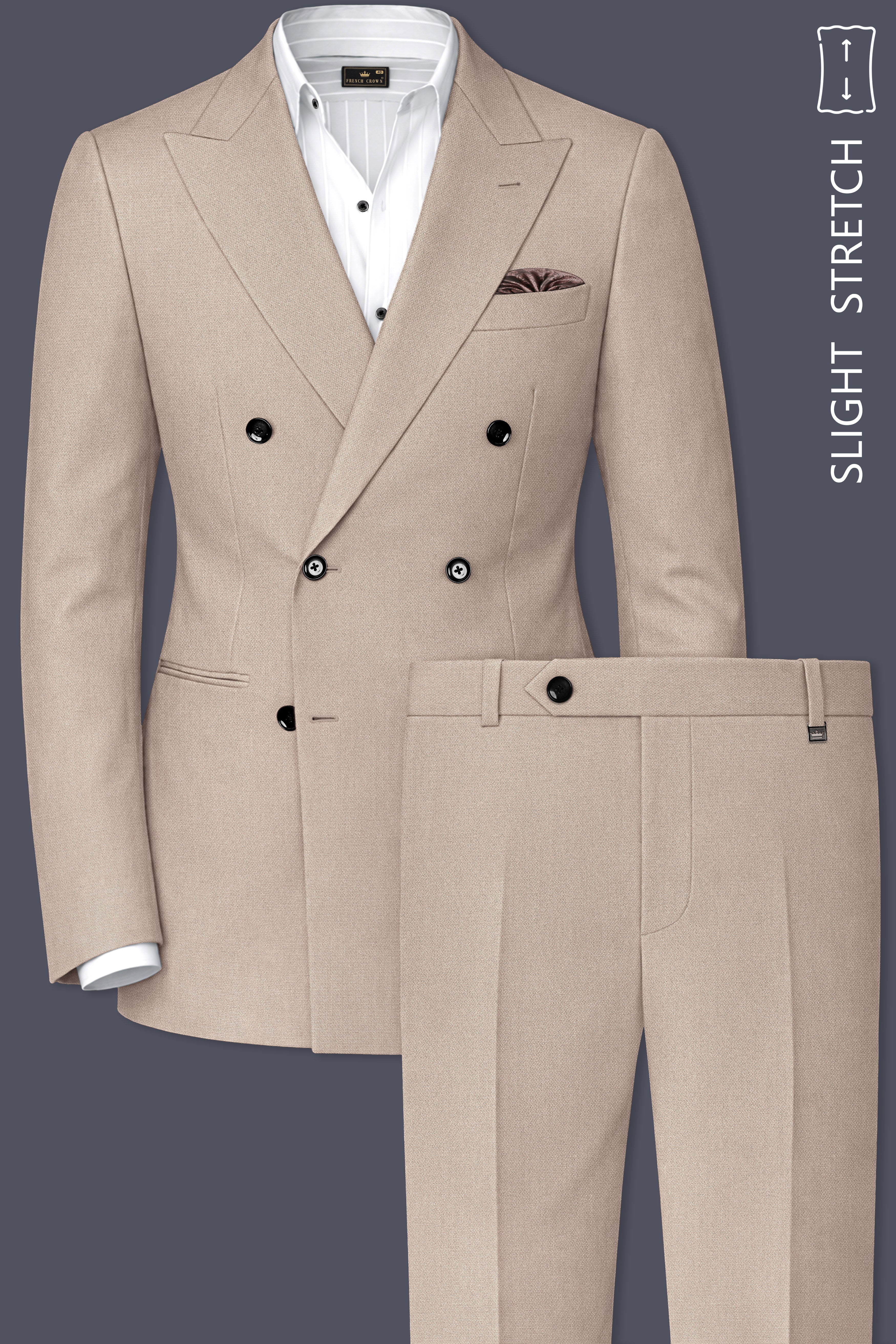 Vellum-Rodeo Cream Diamond Textured Wool Rich Slight Stretch Double Breasted Suit