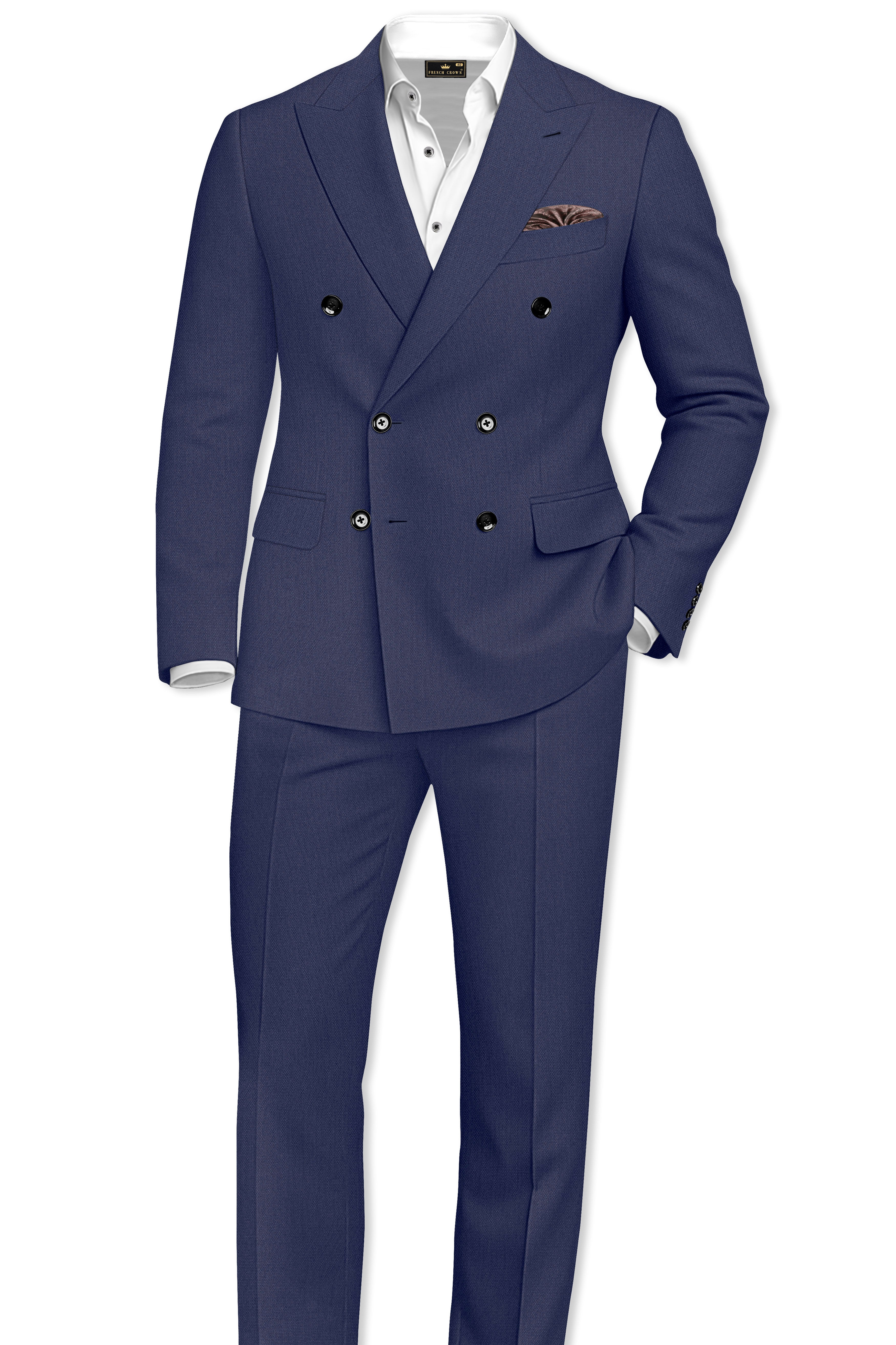 Noctis-Cinder Blue Diamond Textured Wool Rich Slight Stretch Double Breasted Suit