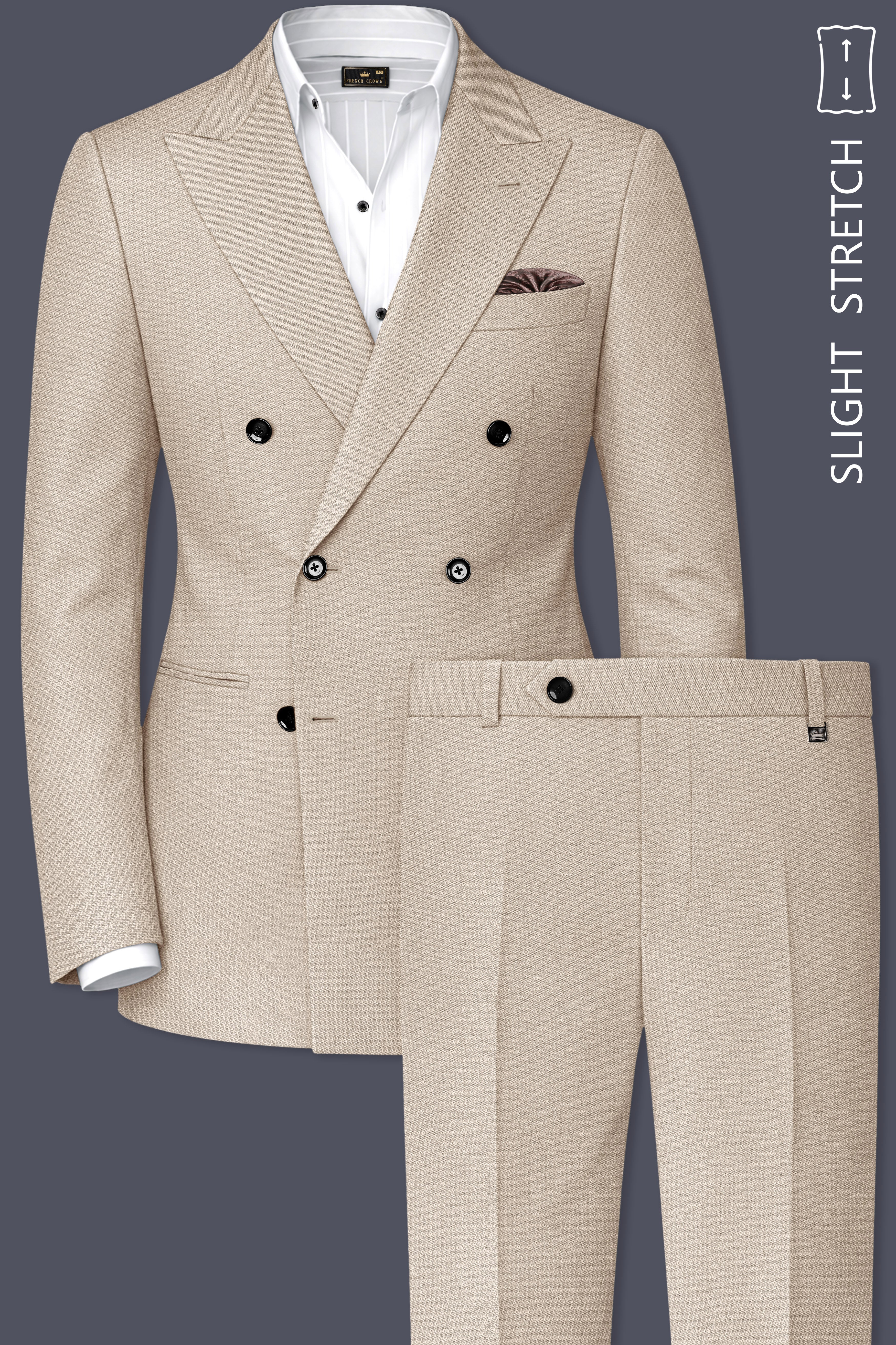 Sienna-Malta Cream Diamond Textured Wool Rich Slight Stretch Double Breasted Suit