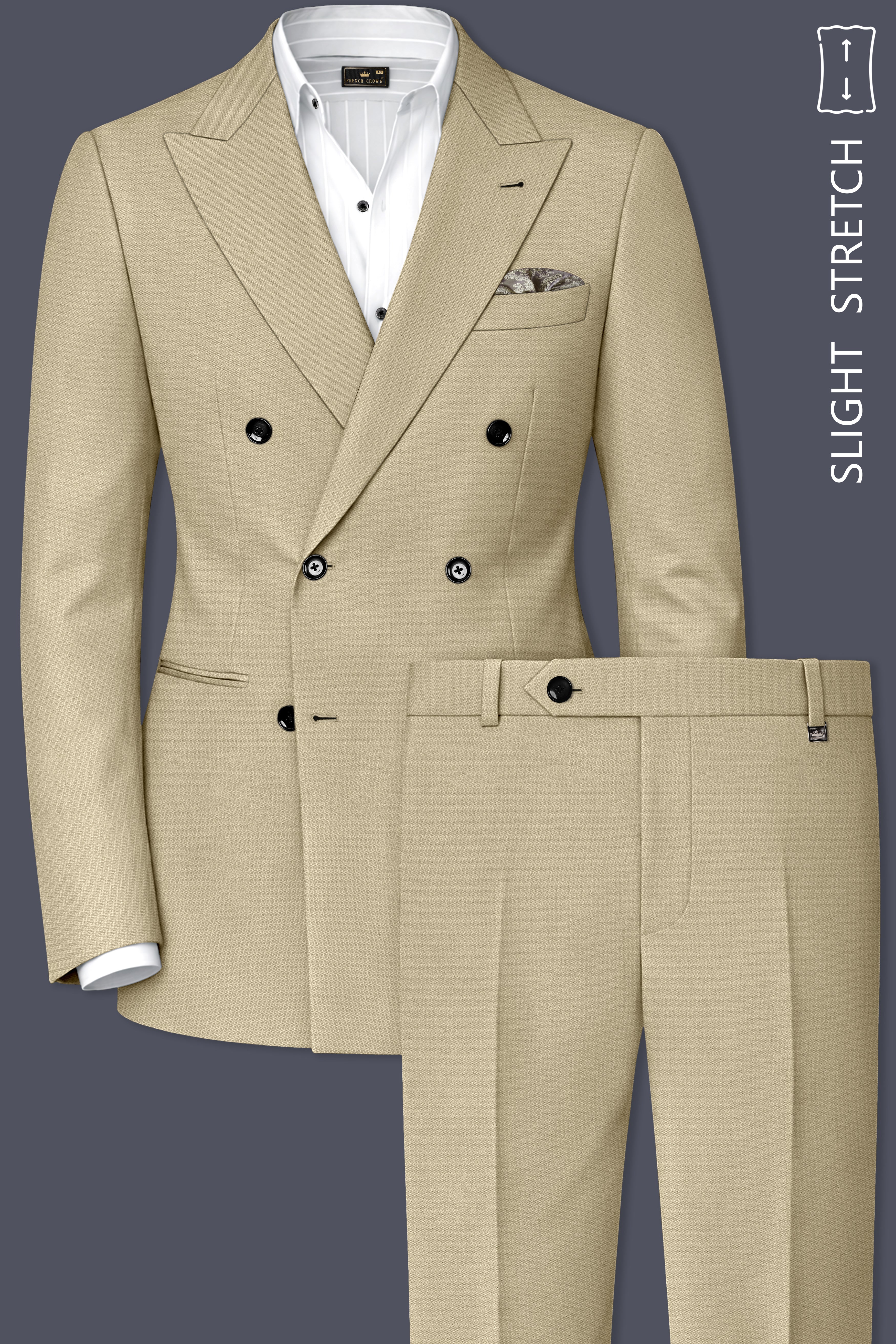 Sienna-Malta Cream Diamond Textured Wool Rich Slight Stretch Double Breasted Suit
