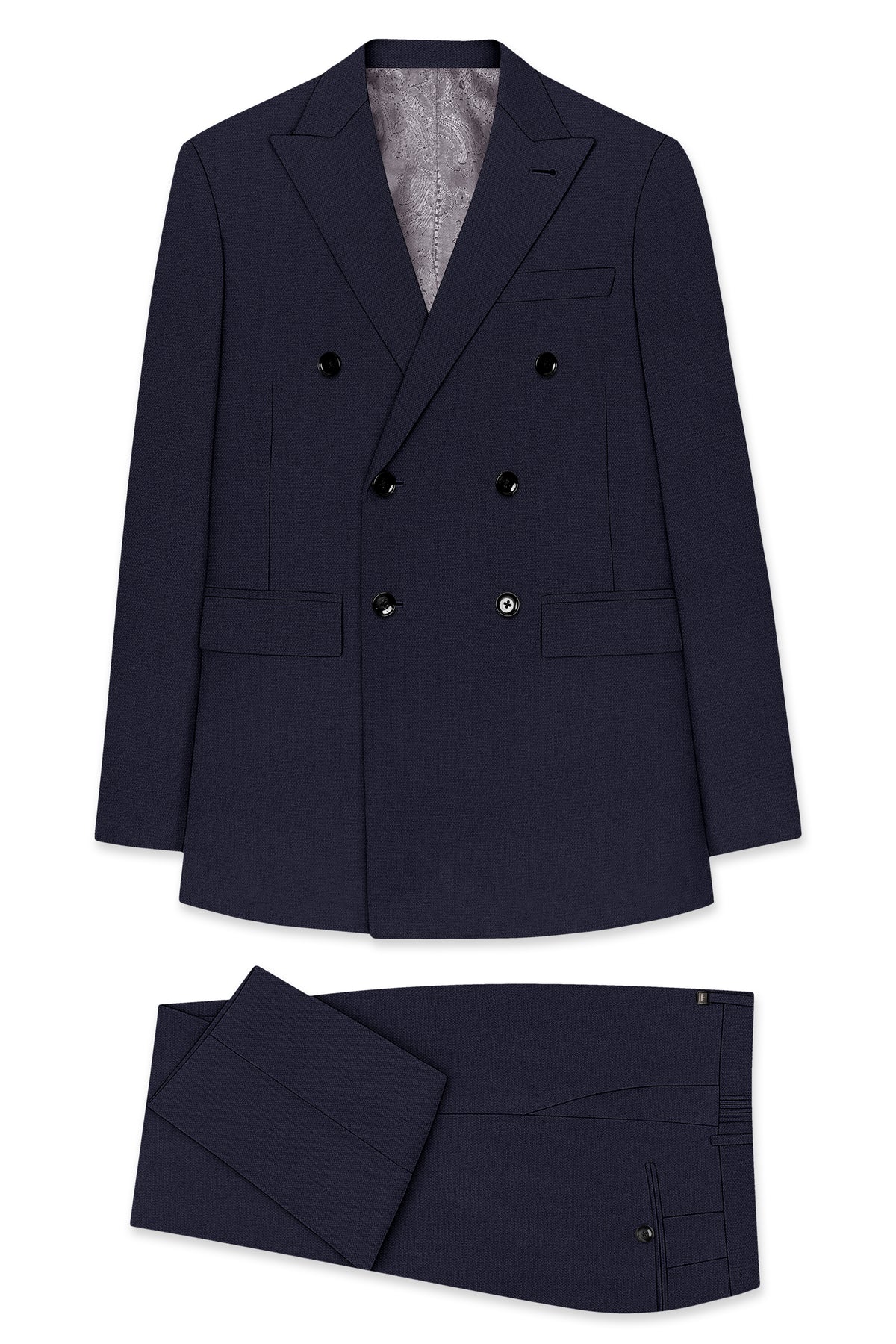 Vesper-Bastille Purple Diamond Textured Wool Rich Slight Stretch Double Breasted Suit