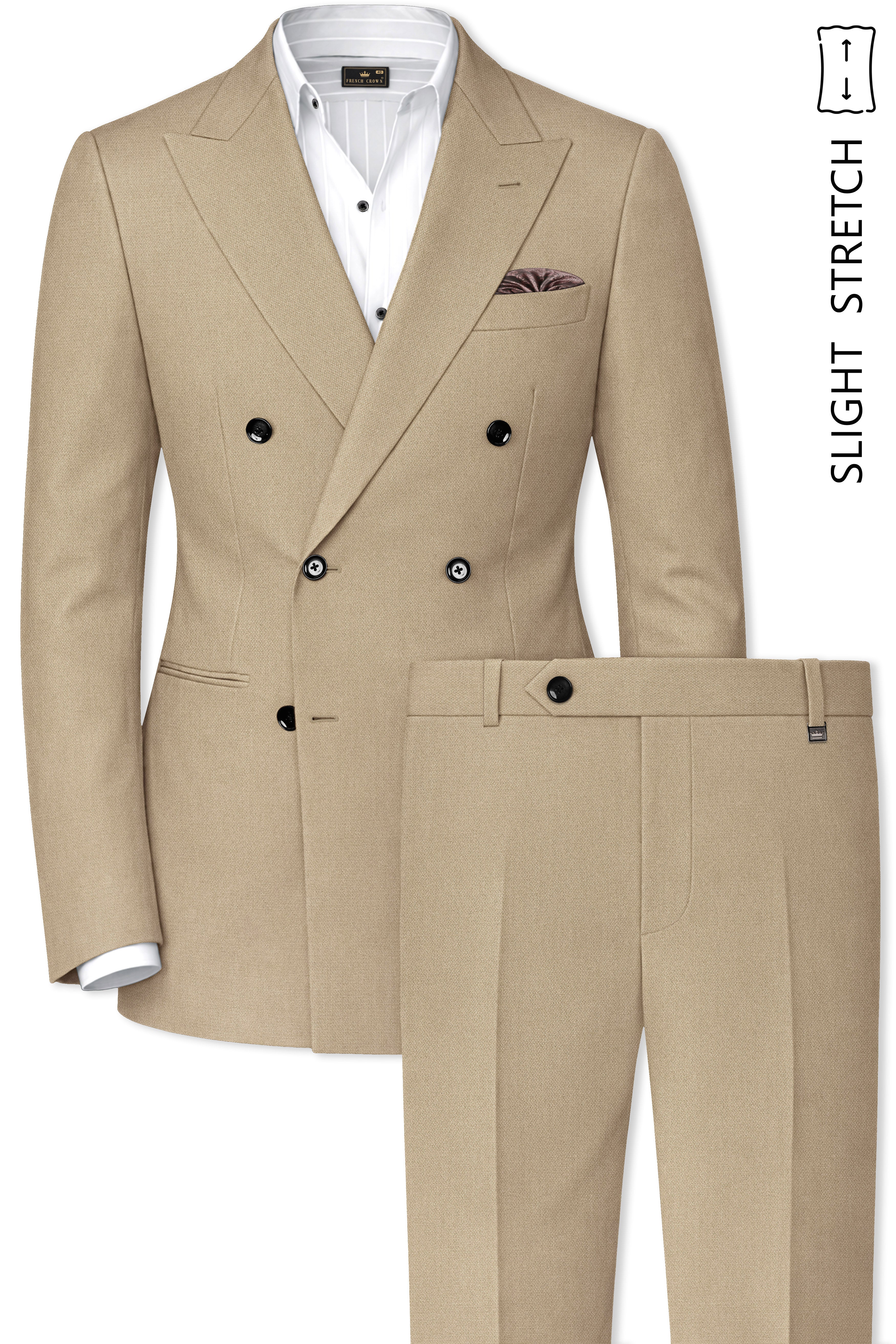 Sable-Mongoose Cream Diamond Textured Wool Rich Slight Stretch Double Breasted Suit