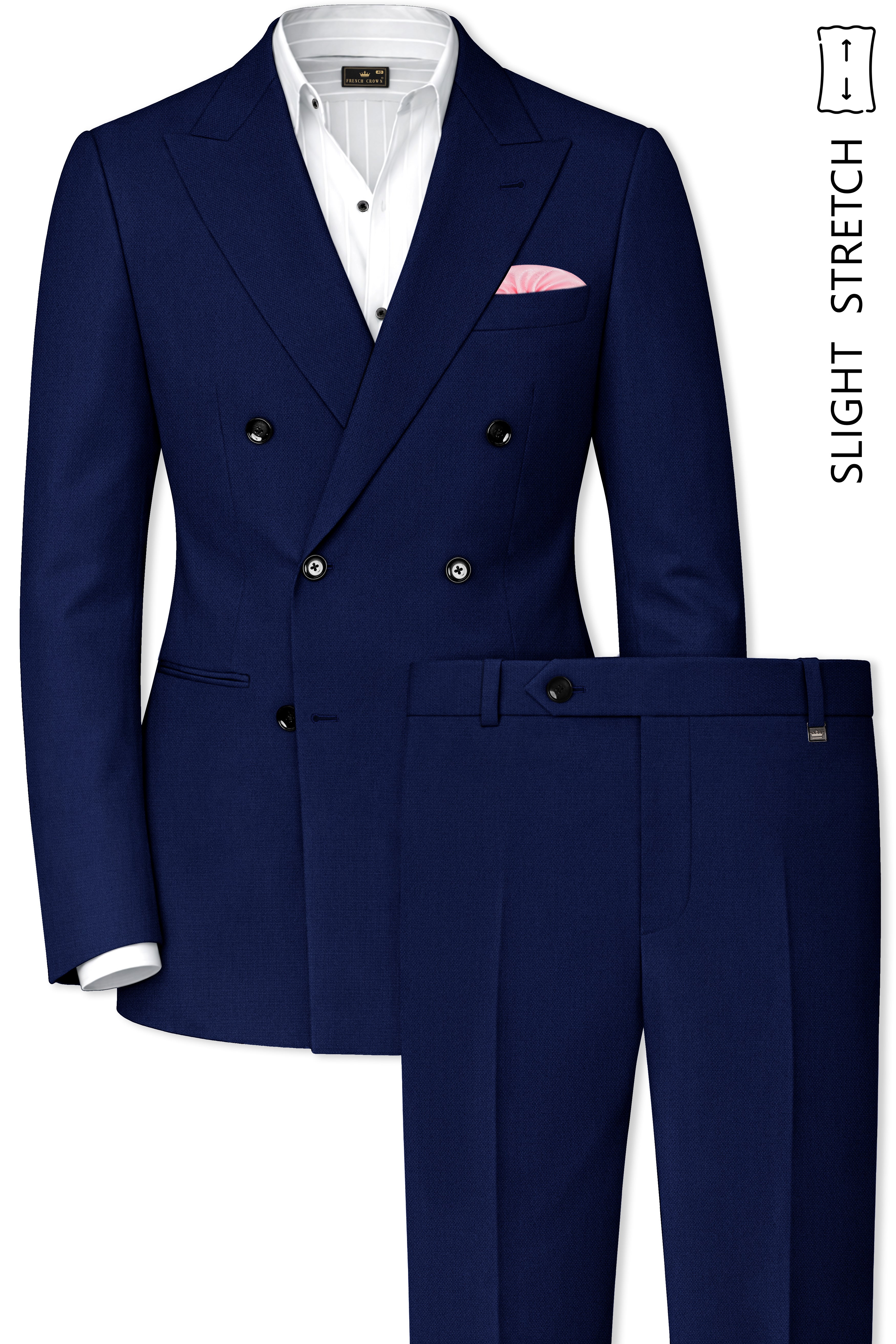 Orion-Vulcan Blue Diamond Textured Wool Rich Slight Stretch Double Breasted Suit