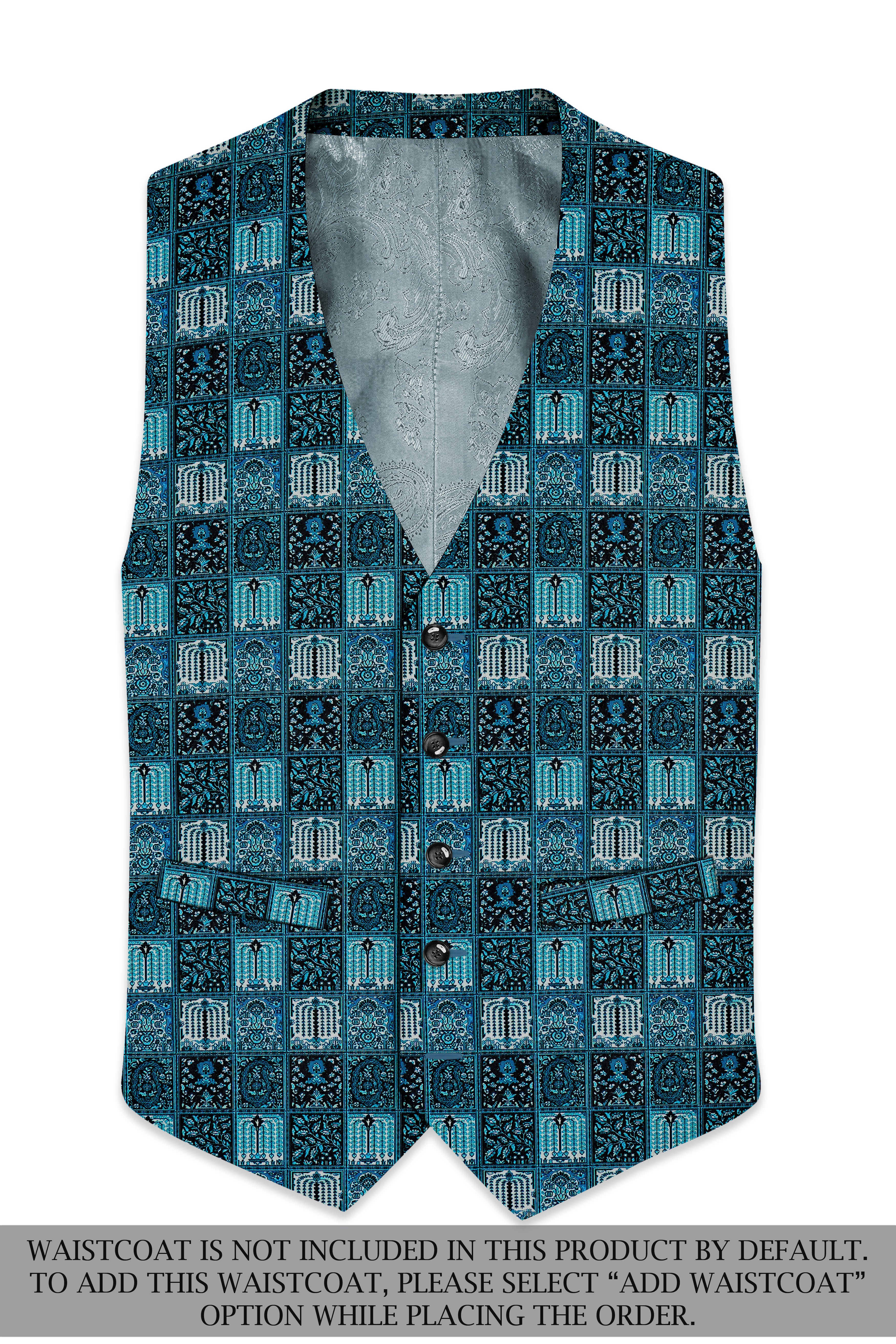 Zenith-Astronaut Blue Geometric Mosaic Printed Wool Rich Single Breasted Suit