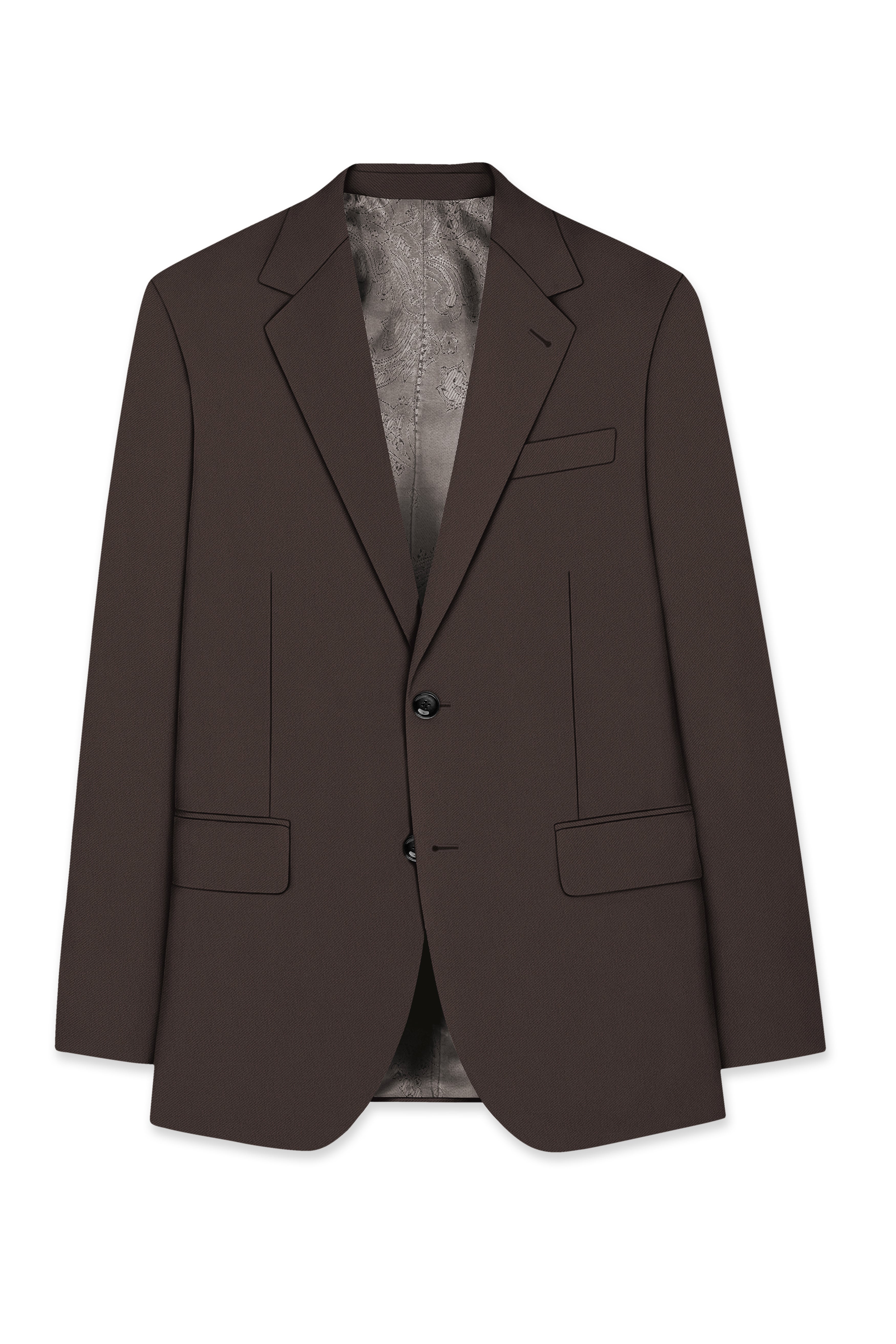 Serein-Korean Taupe Brown 4-Way Stretch Wrinkle-Free Wool Rich Single Breasted Suit