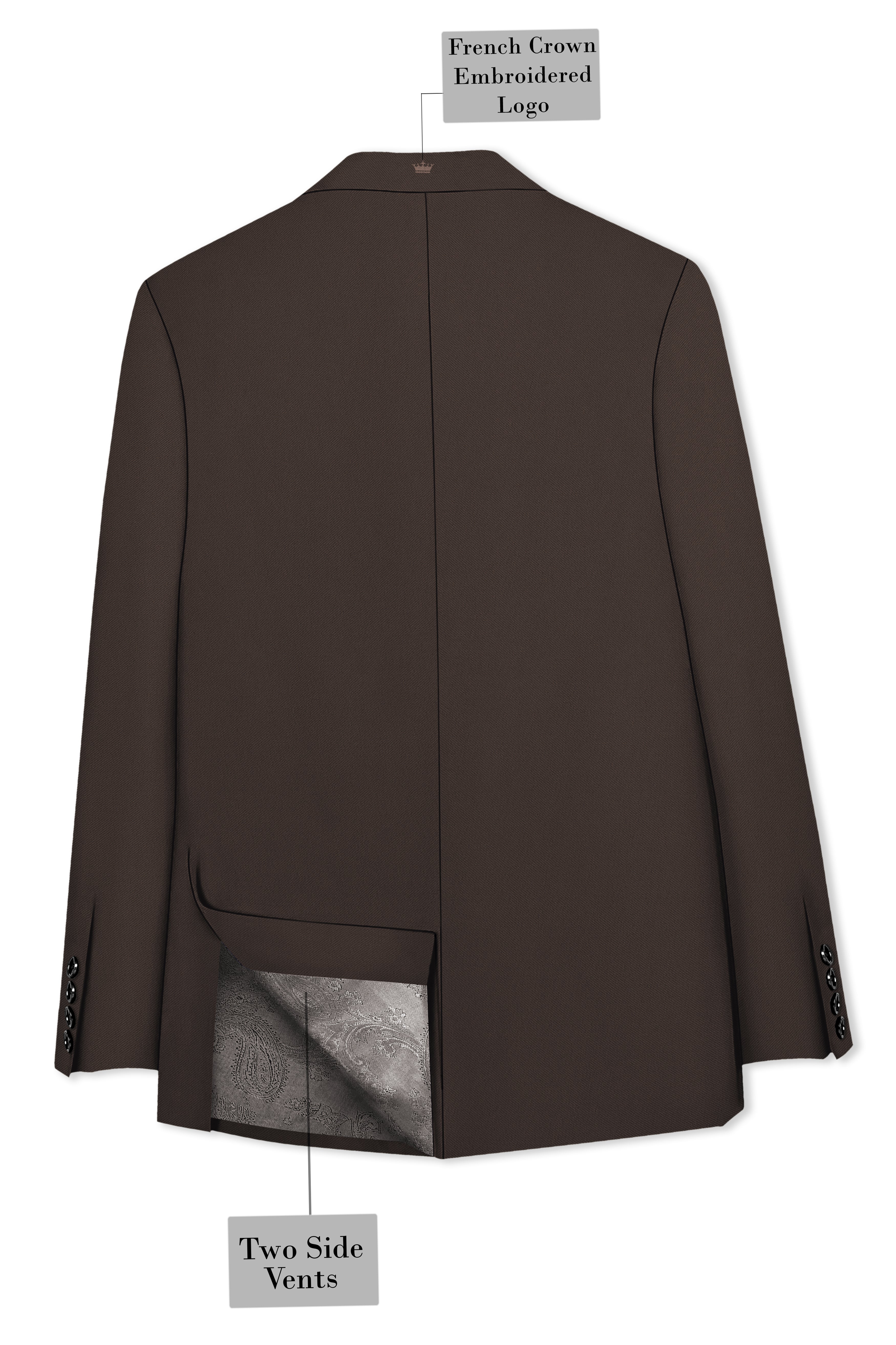 Serein-Korean Taupe Brown 4-Way Stretch Wrinkle-Free Wool Rich Single Breasted Suit