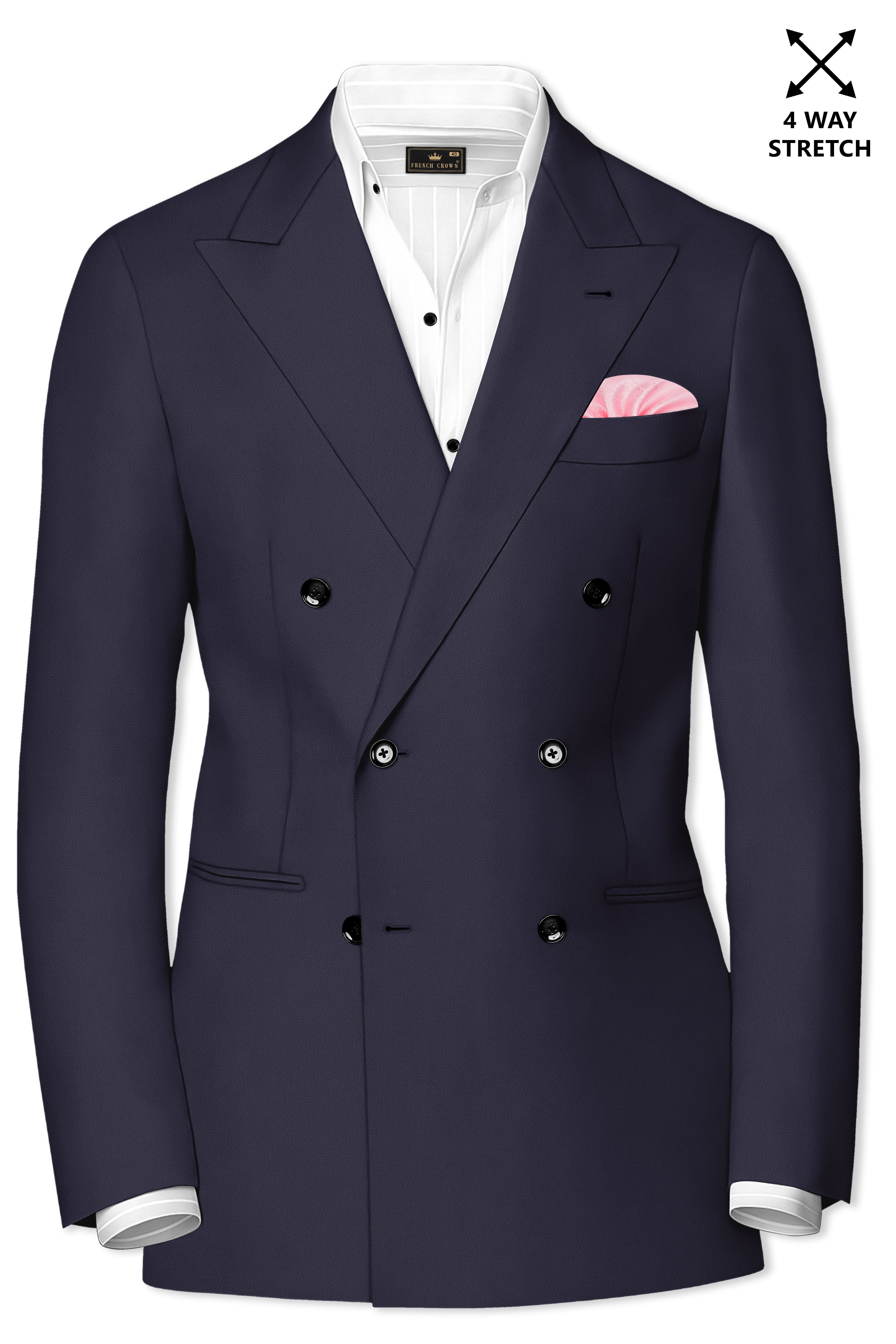 Kairo-Korean Charcoal Gray 4-Way Stretch Wrinkle-Free Wool Rich Double Breasted Suit
