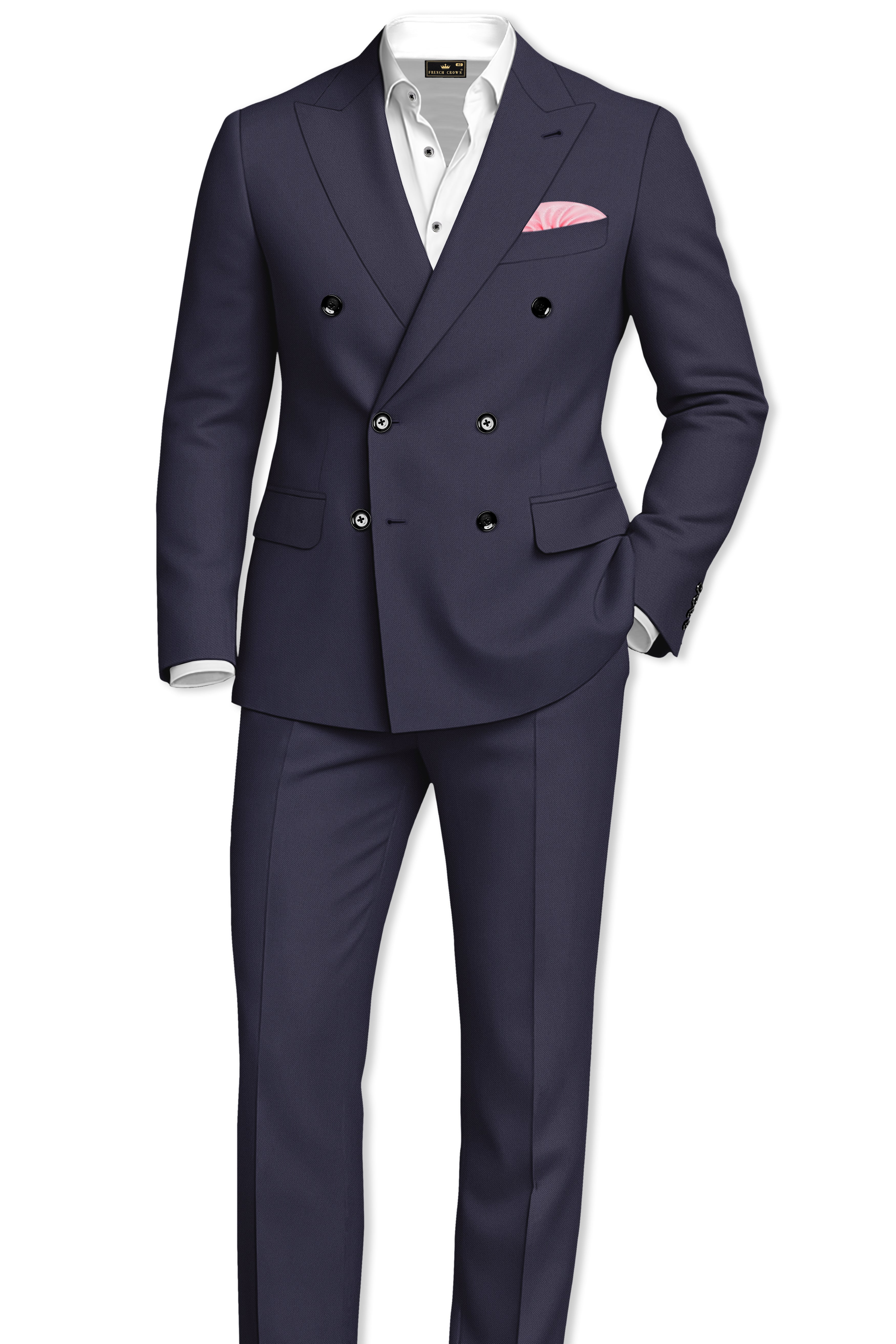 Kairo-Korean Charcoal Gray 4-Way Stretch Wrinkle-Free Wool Rich Double Breasted Suit