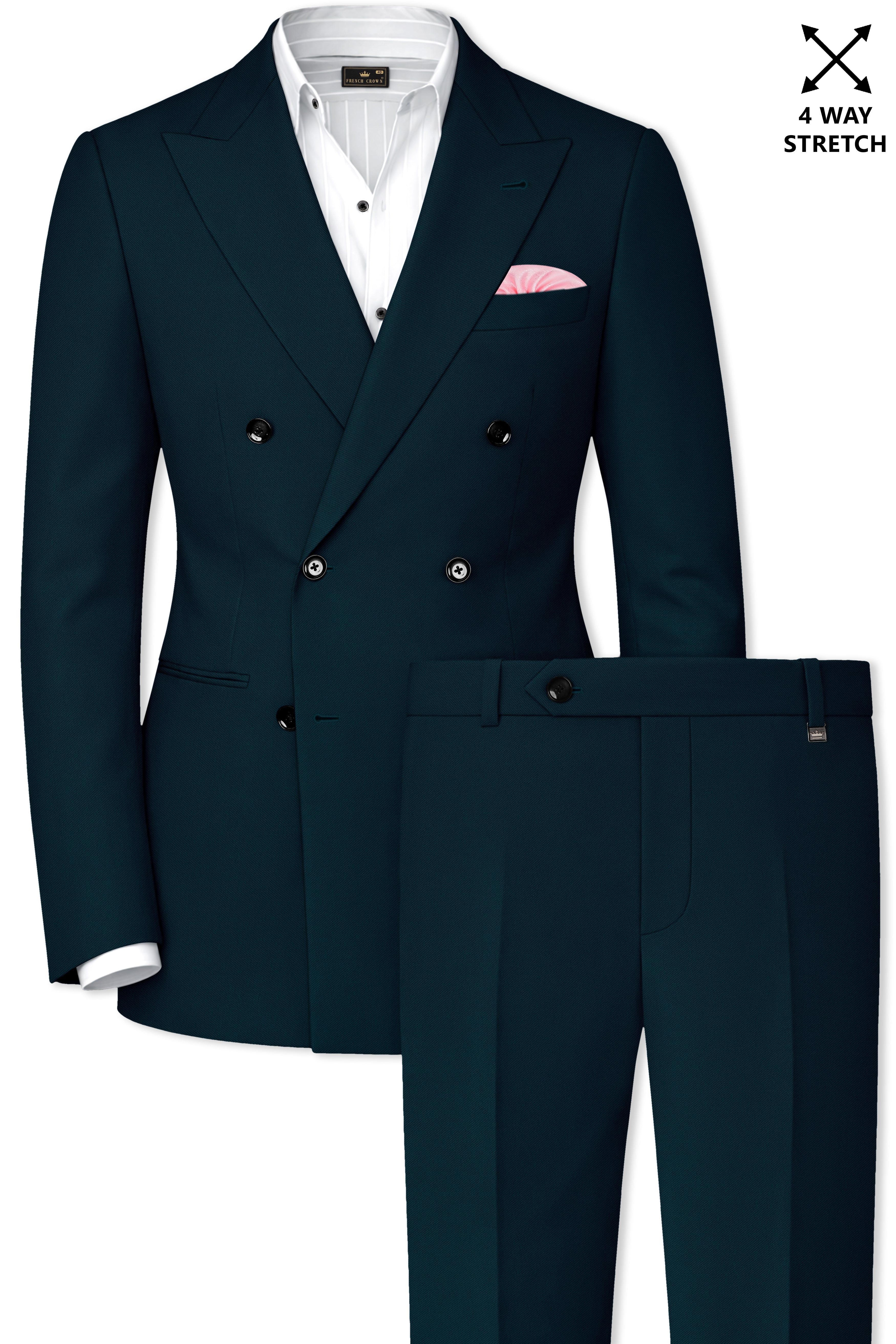 Zephyr-Korean Teal Green 4-Way Stretch Wrinkle-Free Wool Rich Double Breasted Suit