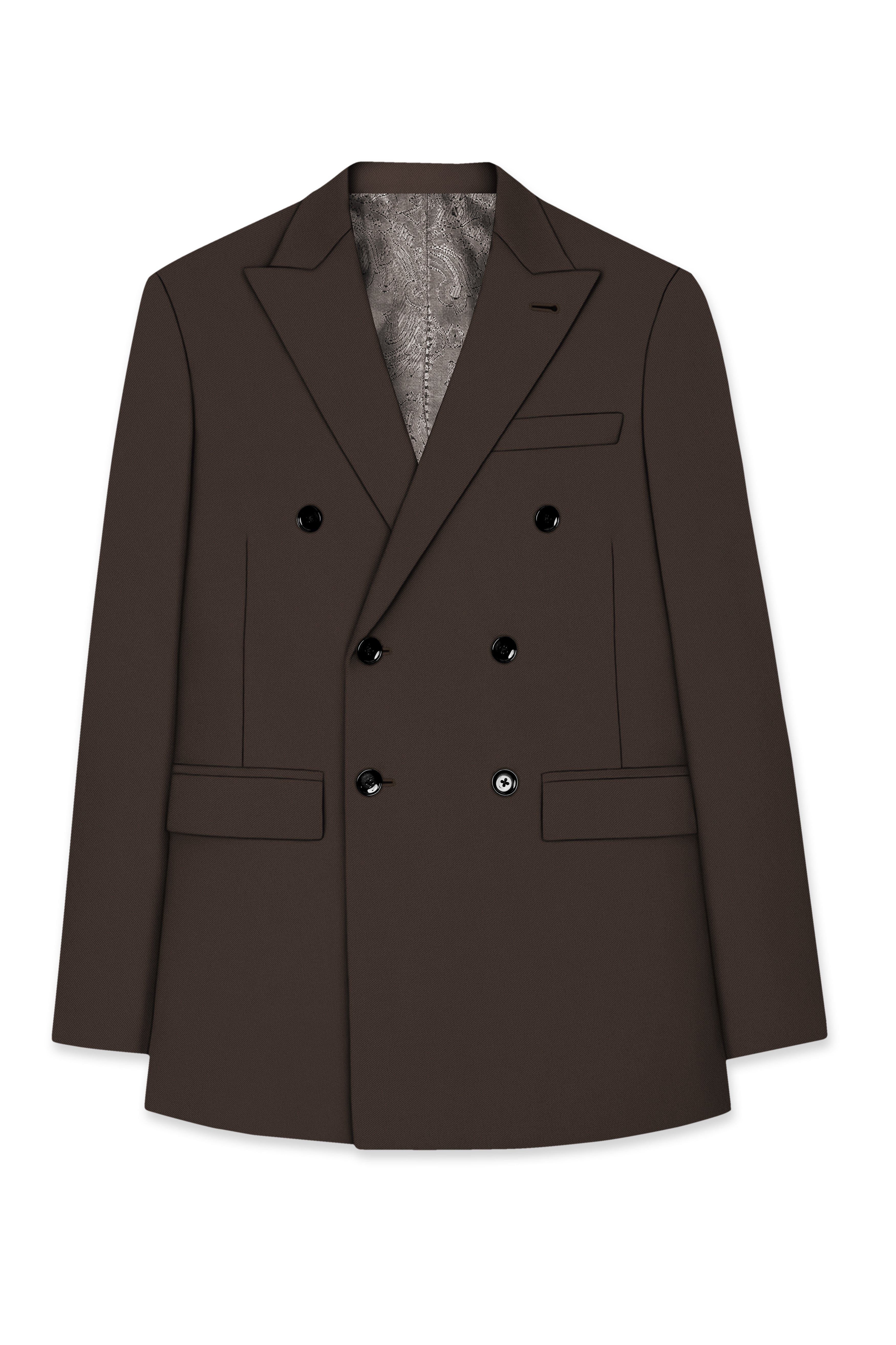 Serein-Korean Taupe Brown 4-Way Stretch Wrinkle-Free Wool Rich Double Breasted Suit