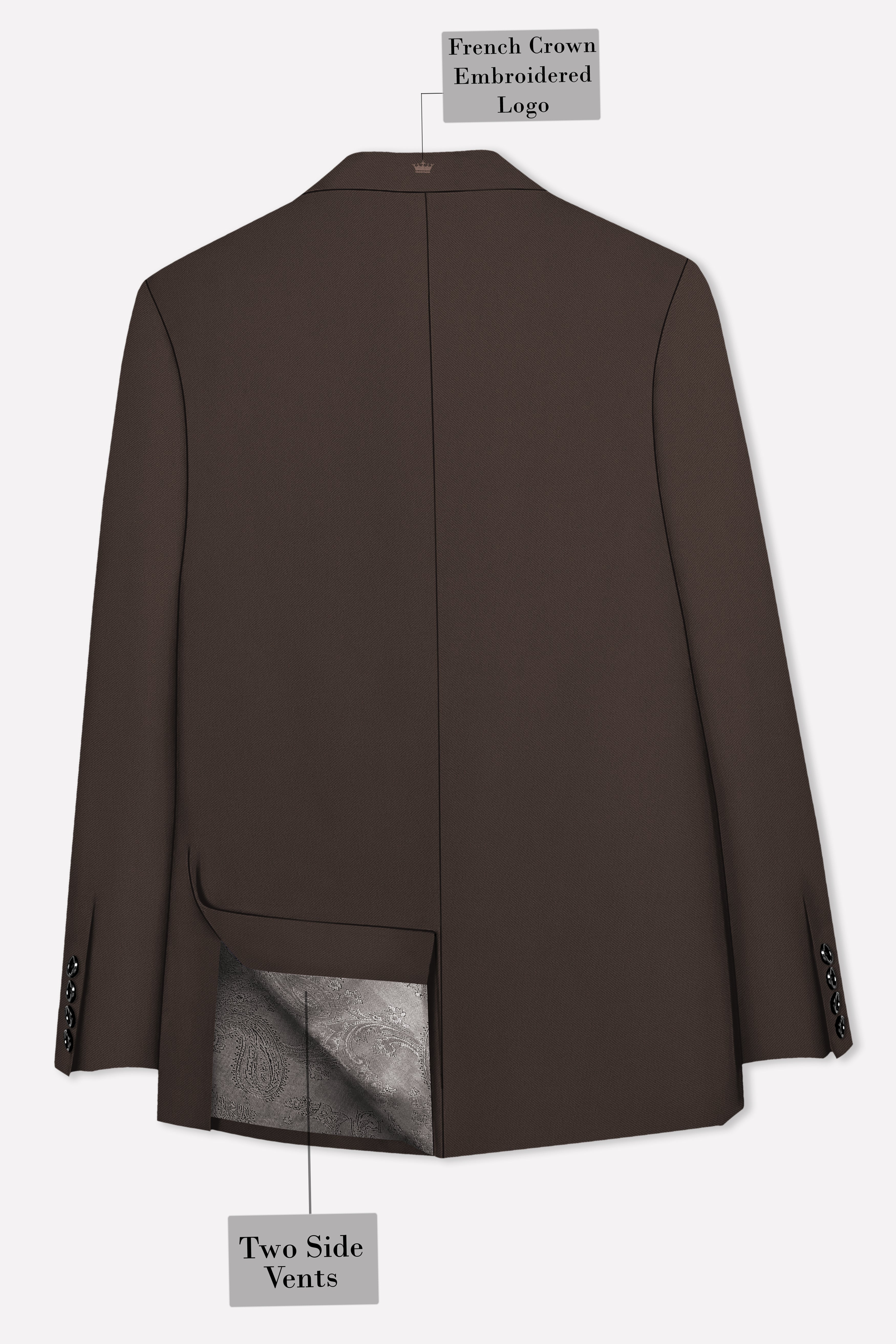 Serein-Korean Taupe Brown 4-Way Stretch Wrinkle-Free Wool Rich Double Breasted Suit