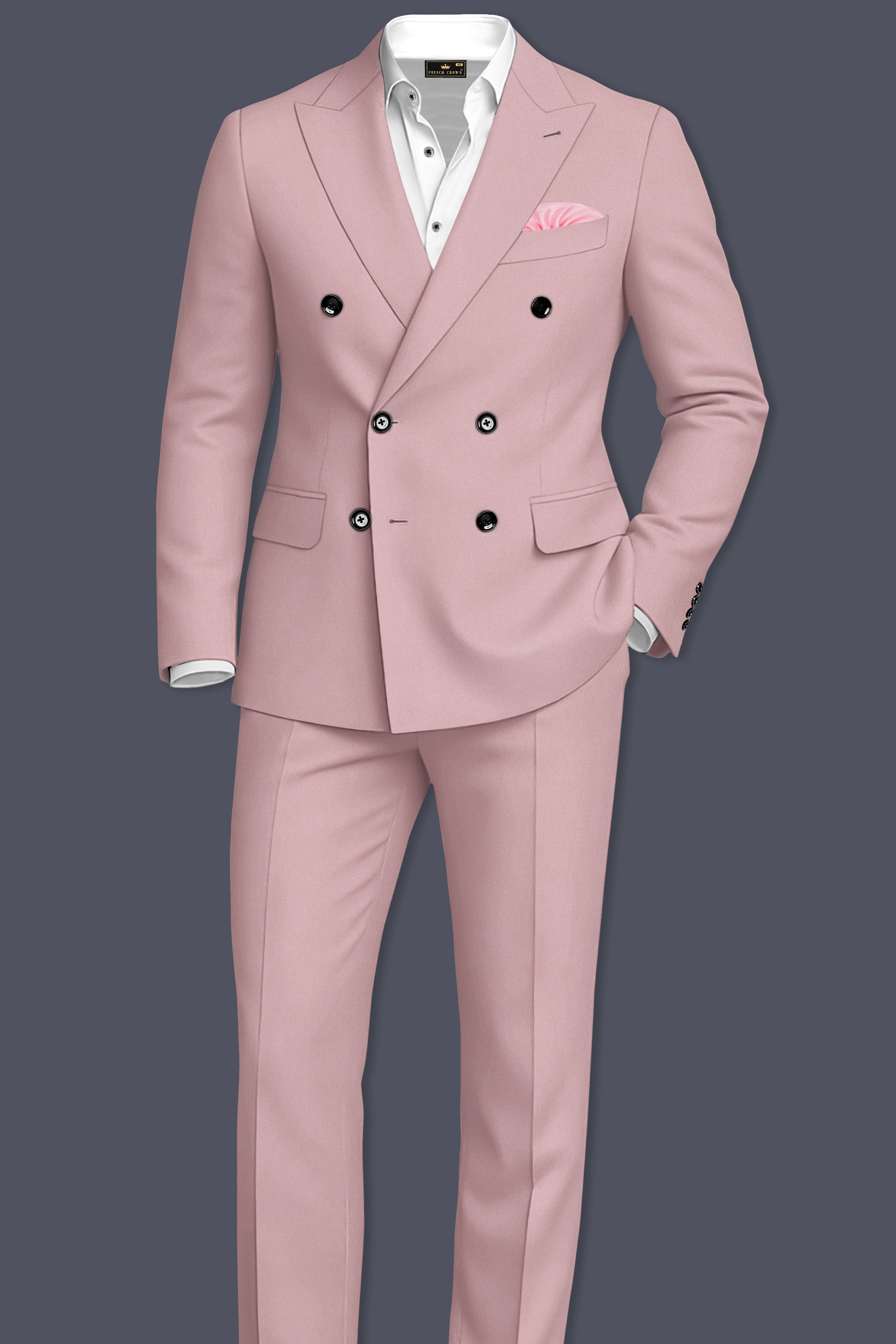 Solenne-Korean Pharlap Peach 4-Way Stretch Wrinkle-Free Wool Rich Double Breasted Suit