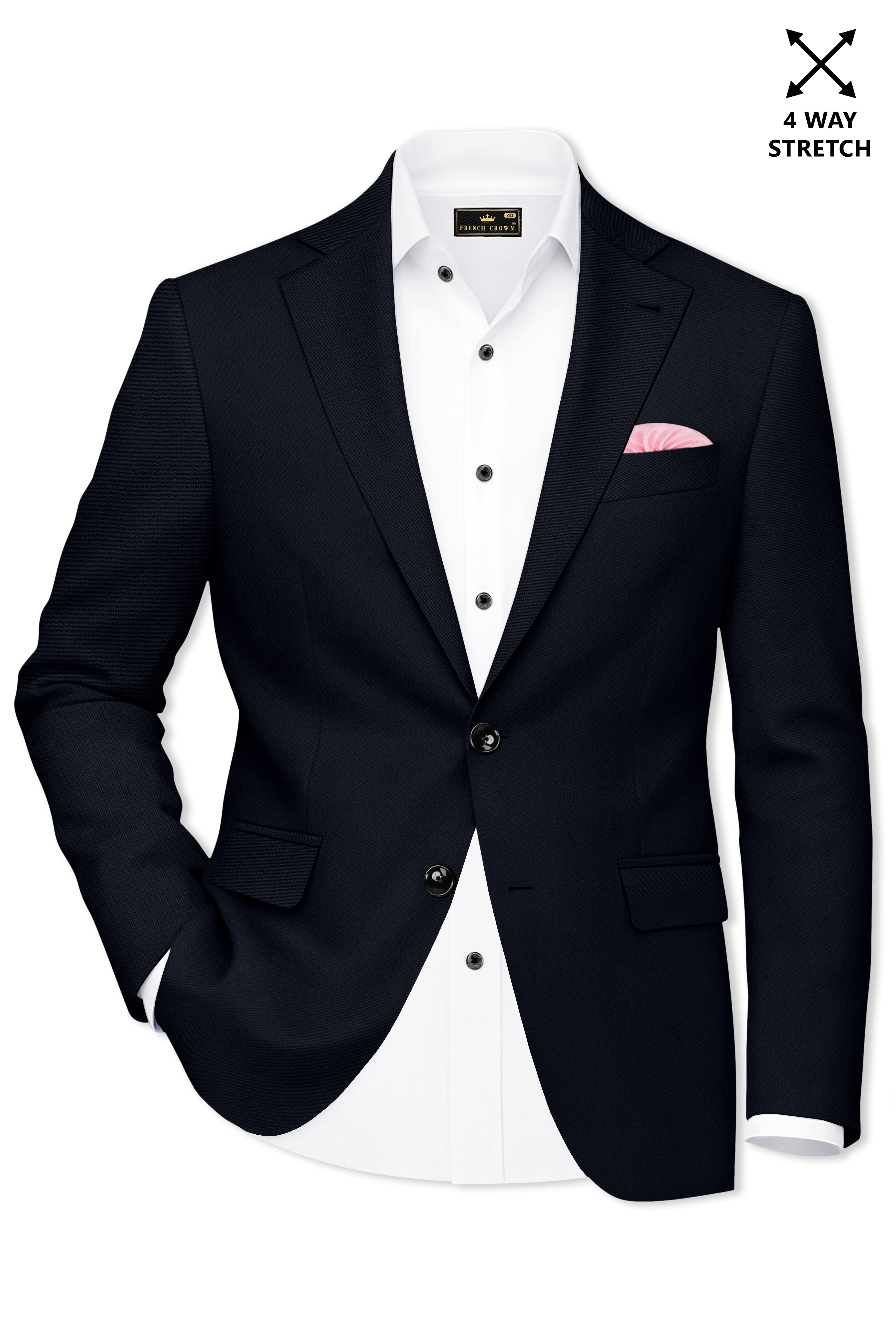 Nero-Korean Tealish Navy 4-Way Stretch Wrinkle-Free Wool Rich Single Breasted Suit