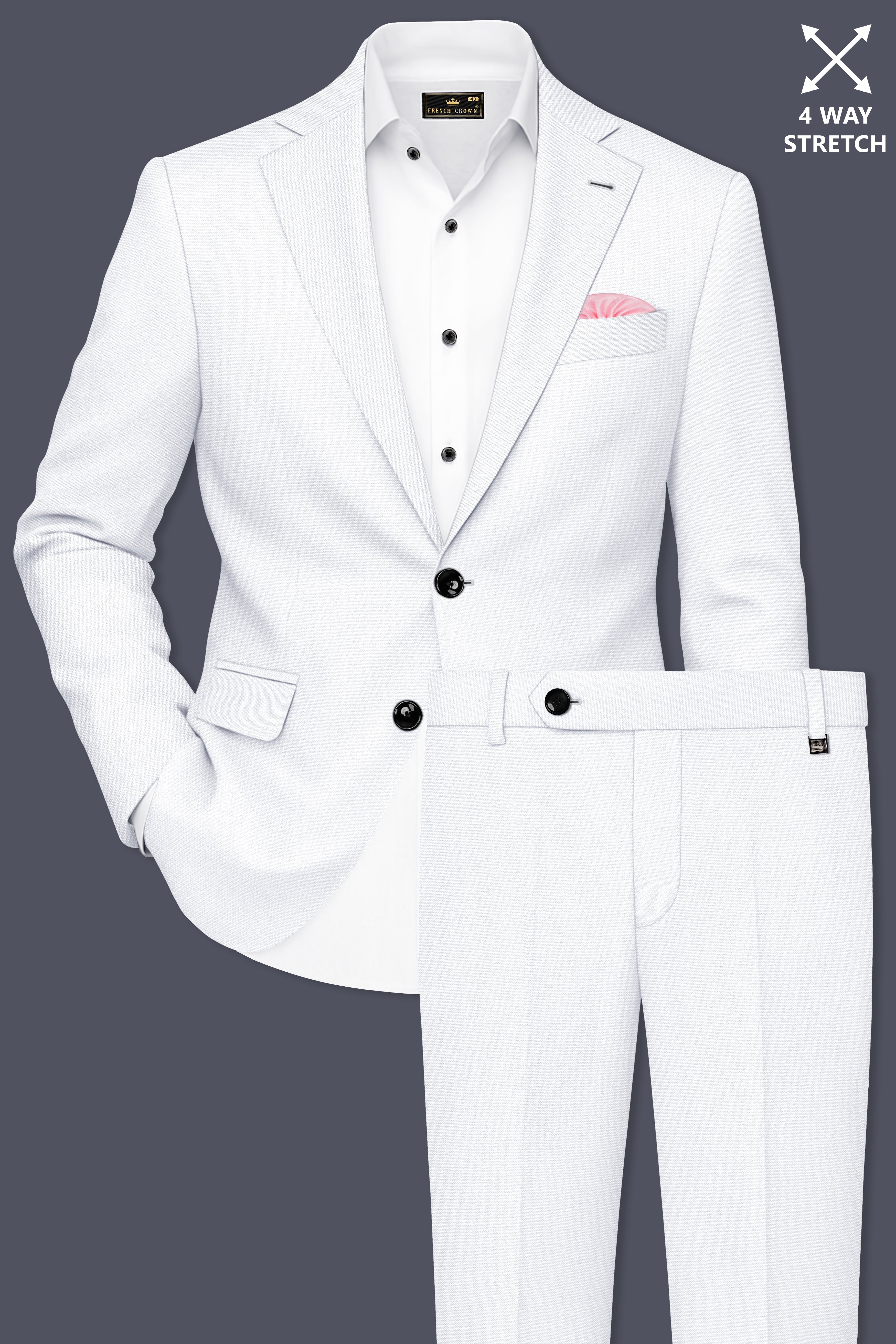 Lumier-Korean Bright White 4-Way Stretch Wrinkle-Free Wool Rich Single Breasted Suit