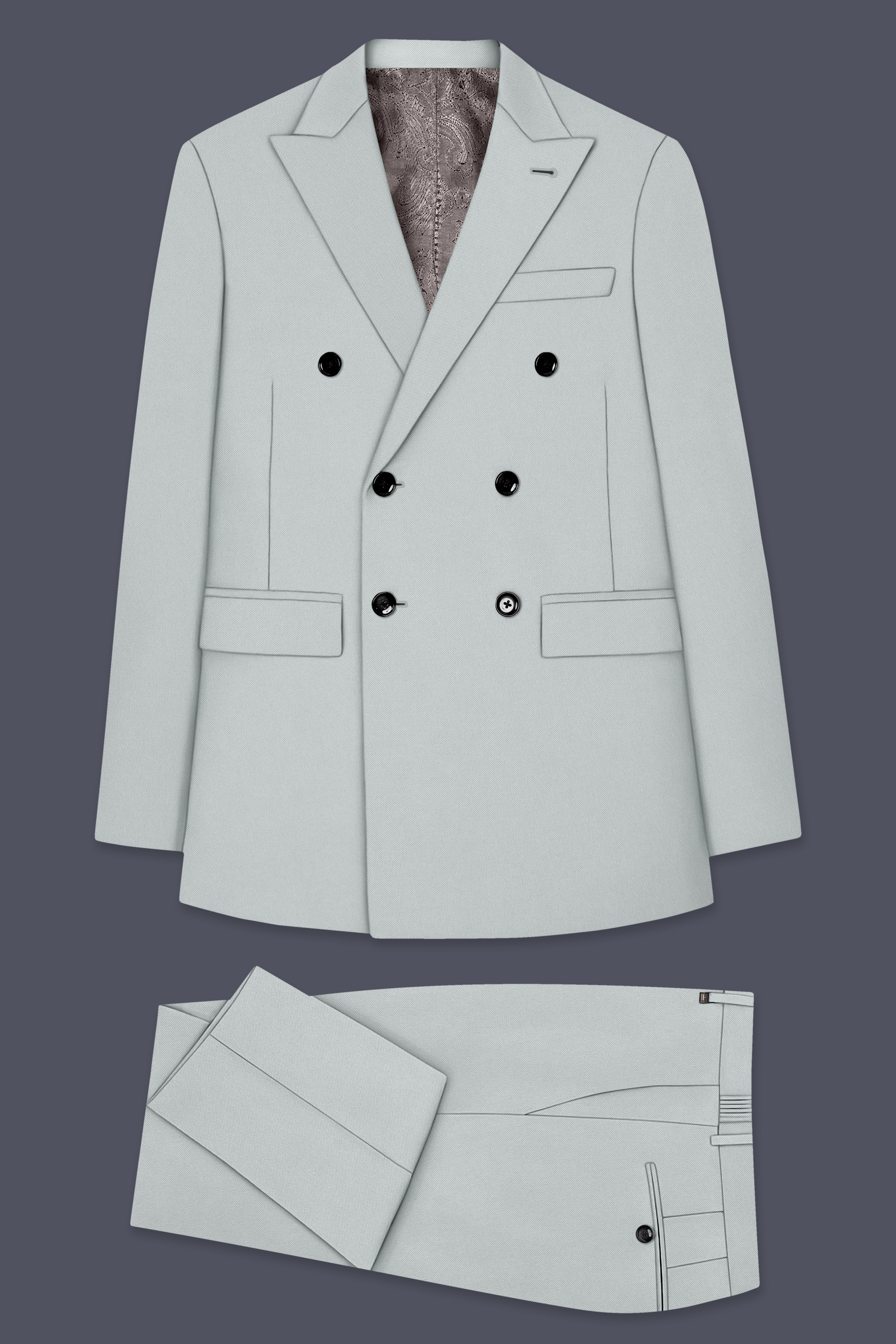 Prestige-Korean Mercury Green 4-Way Stretch Wrinkle-Free Wool Rich Double Breasted Suit