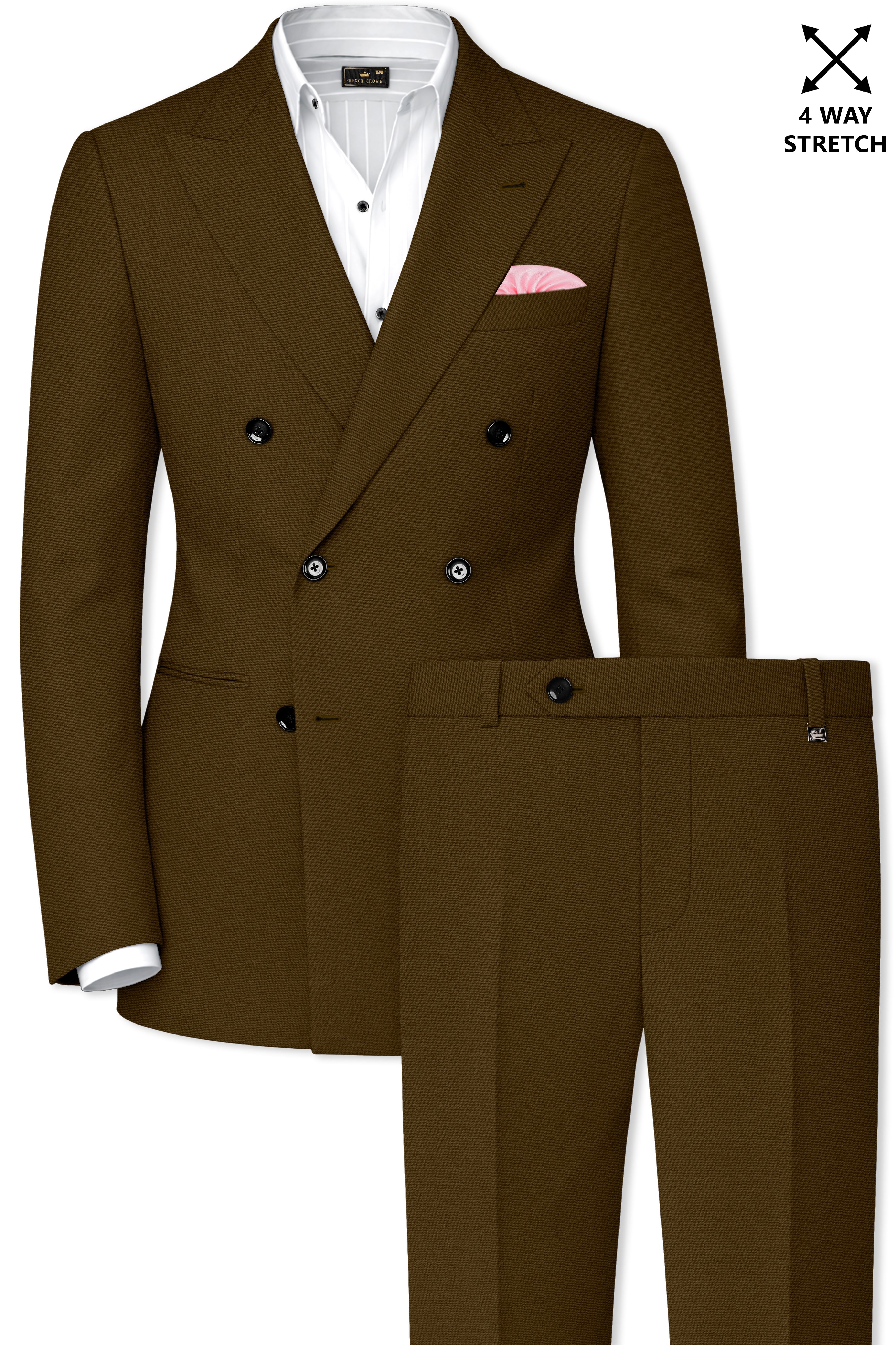 Terra-Korean Tumbleweed Brown 4-Way Stretch Wrinkle-Free Wool Rich Double Breasted Suit