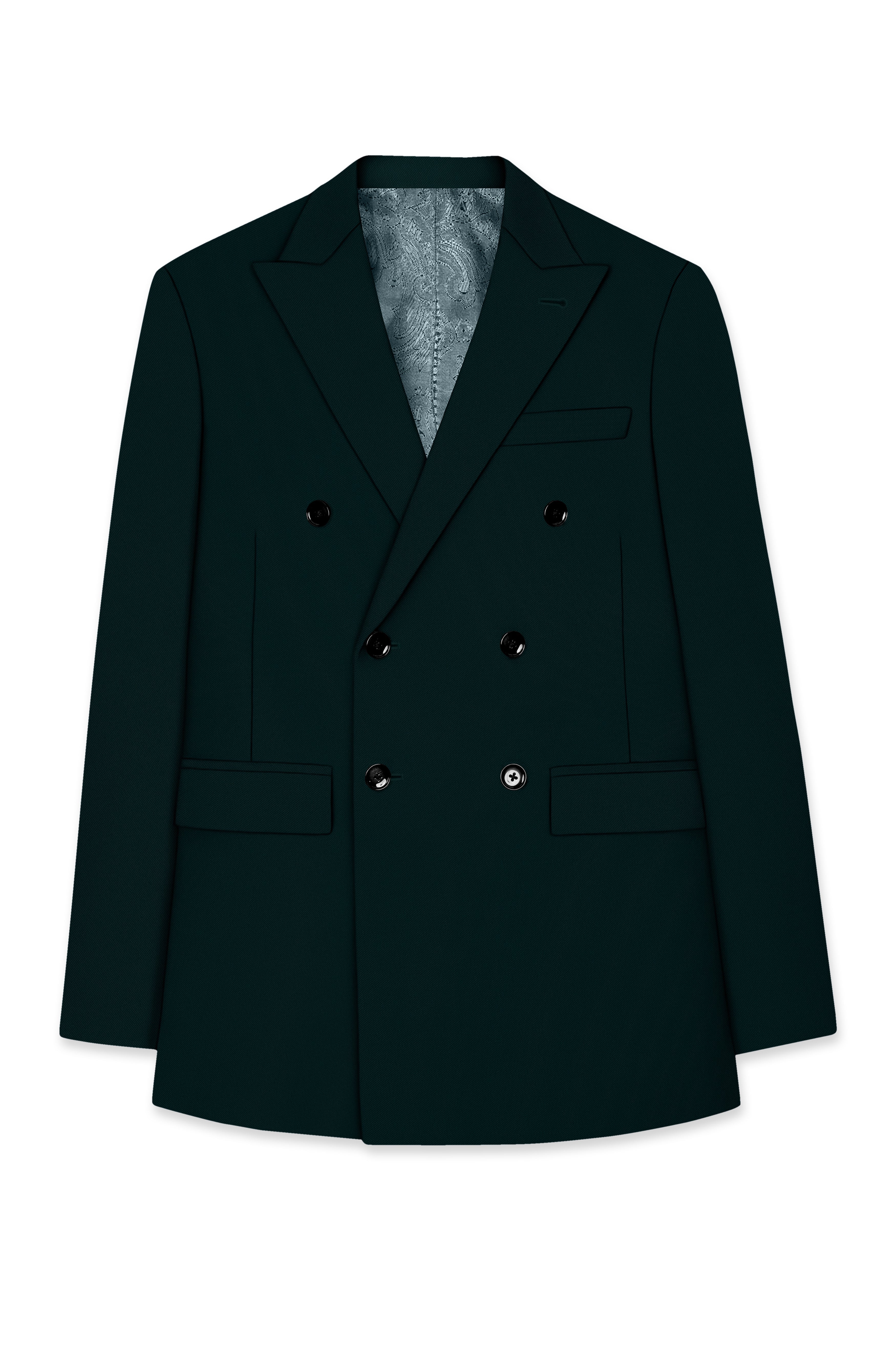 Terrain-Korean Swamp Green 4-Way Stretch Wrinkle-Free Wool Rich Double Breasted Suit