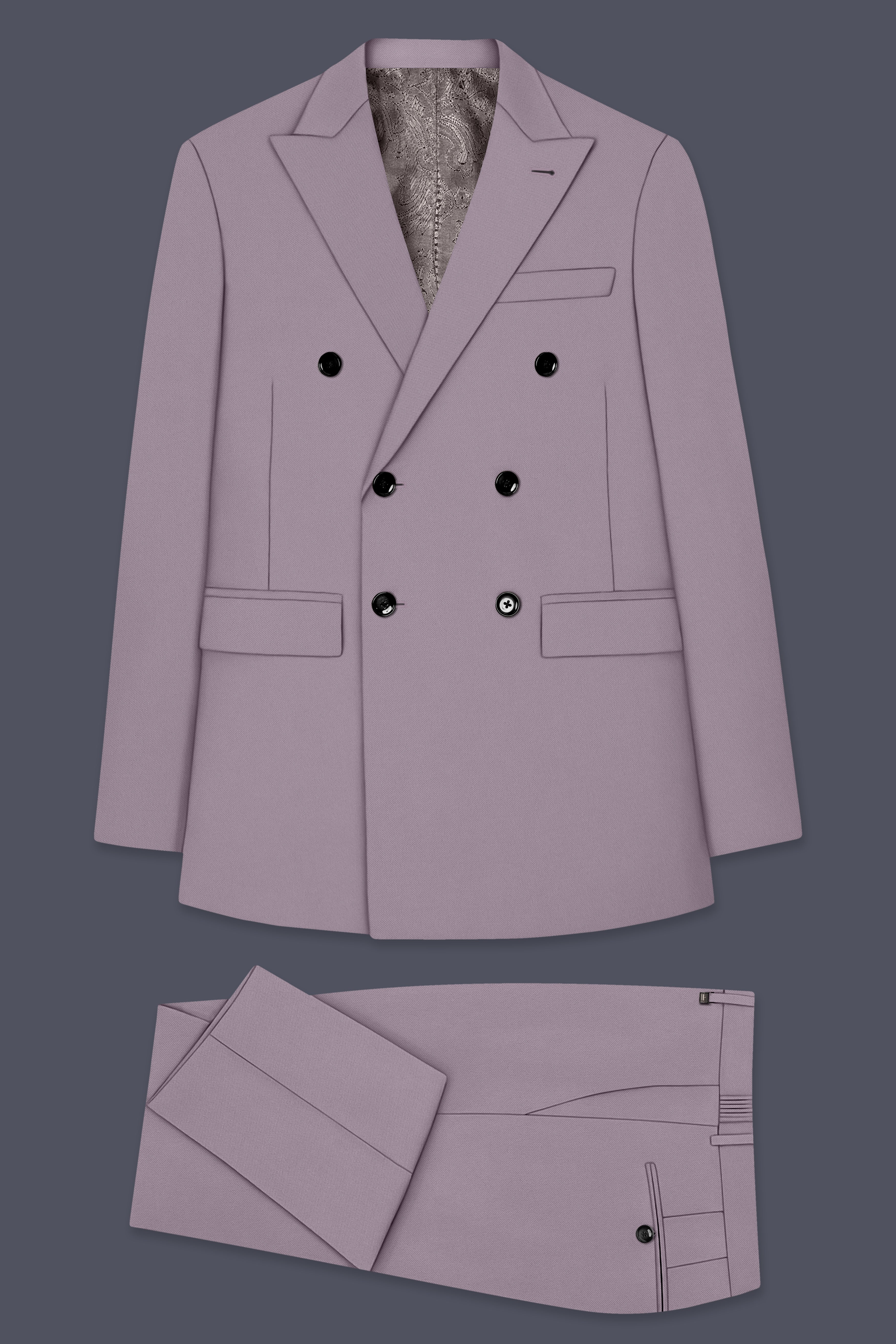 Roselle-Korean Bouquet Pink 4-Way Stretch Wrinkle-Free Wool Rich Double Breasted Suit