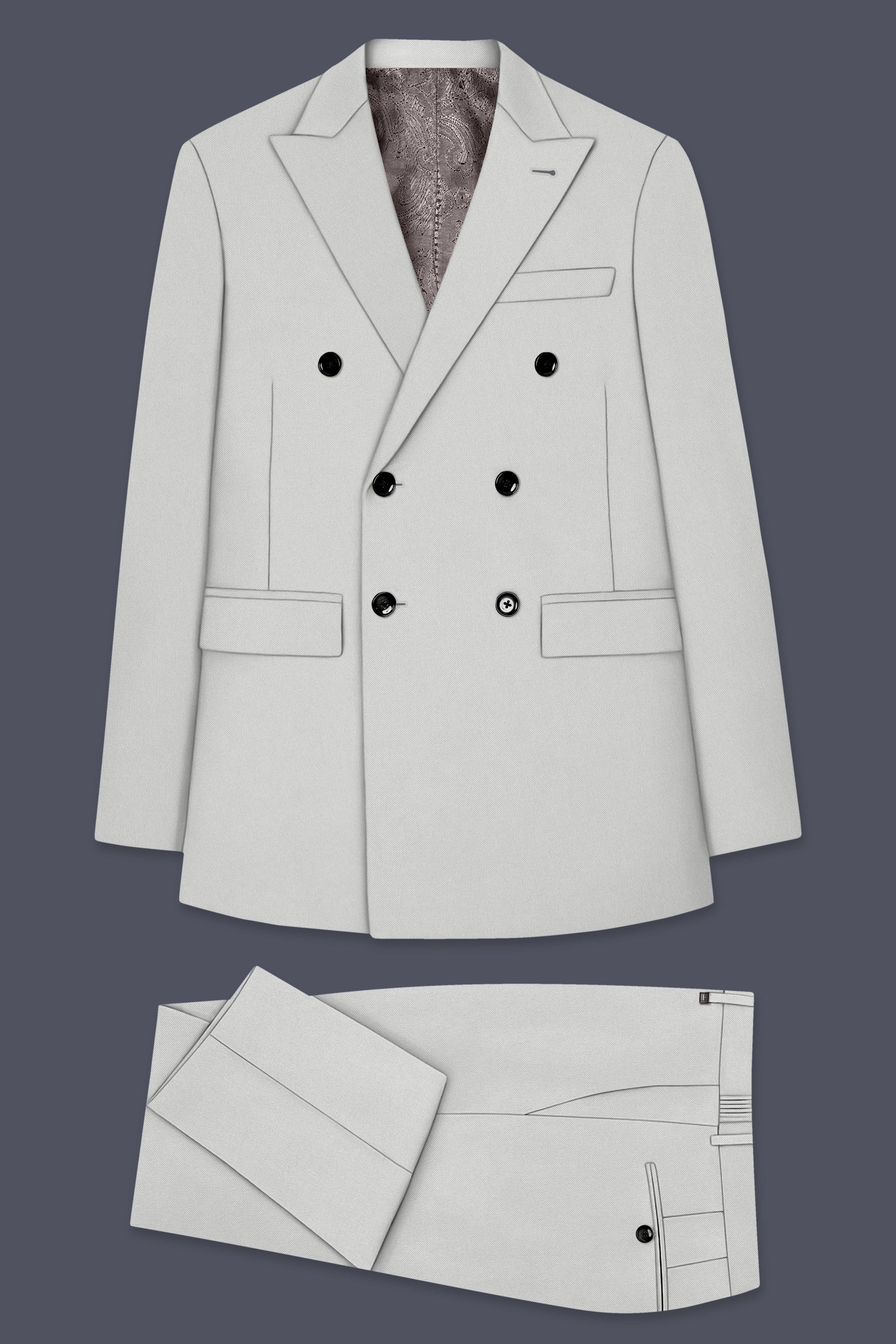 Axiom-Korean Nickel Gray 4-Way Stretch Wrinkle-Free Wool Rich Double Breasted Suit