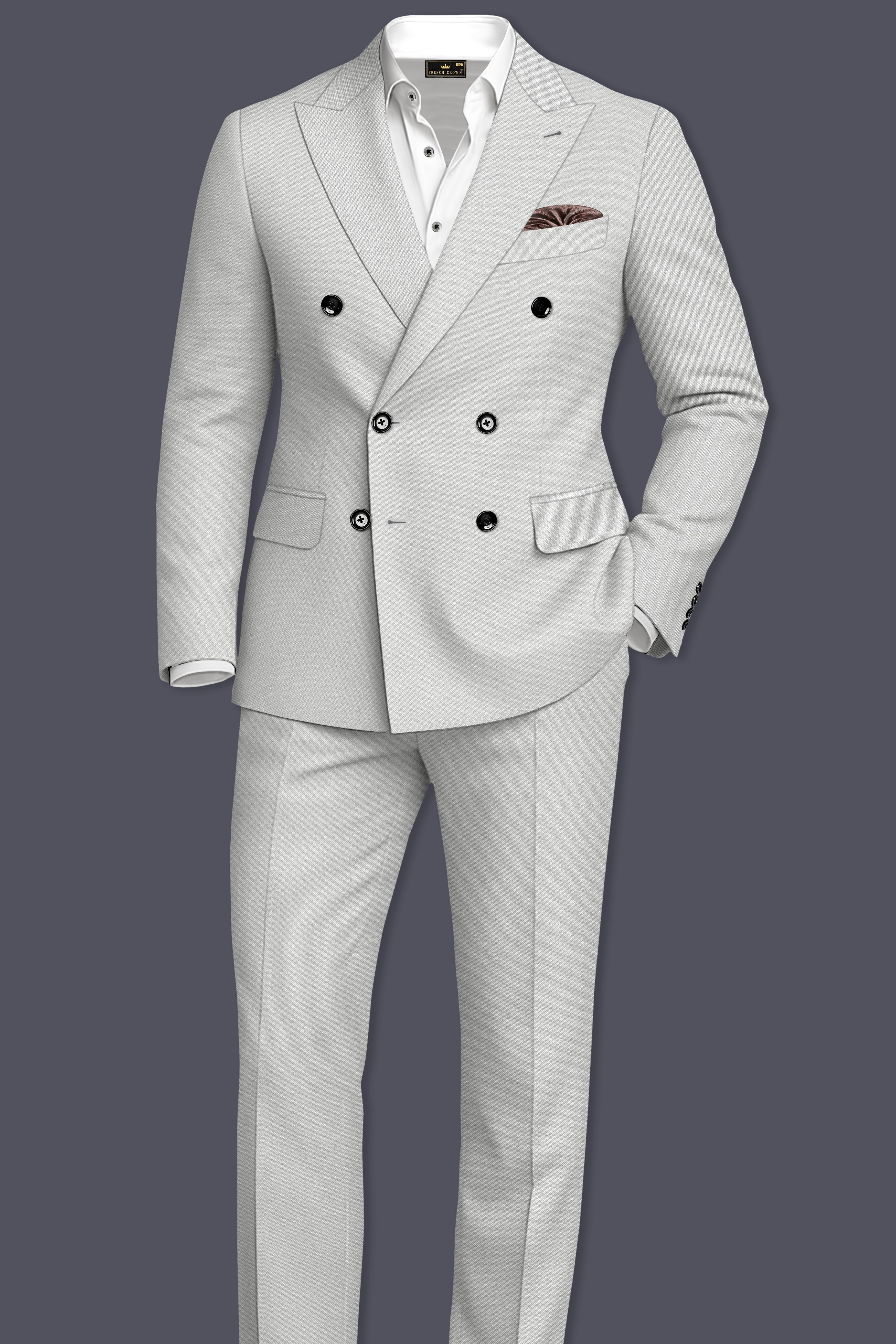 Axiom-Korean Nickel Gray 4-Way Stretch Wrinkle-Free Wool Rich Double Breasted Suit