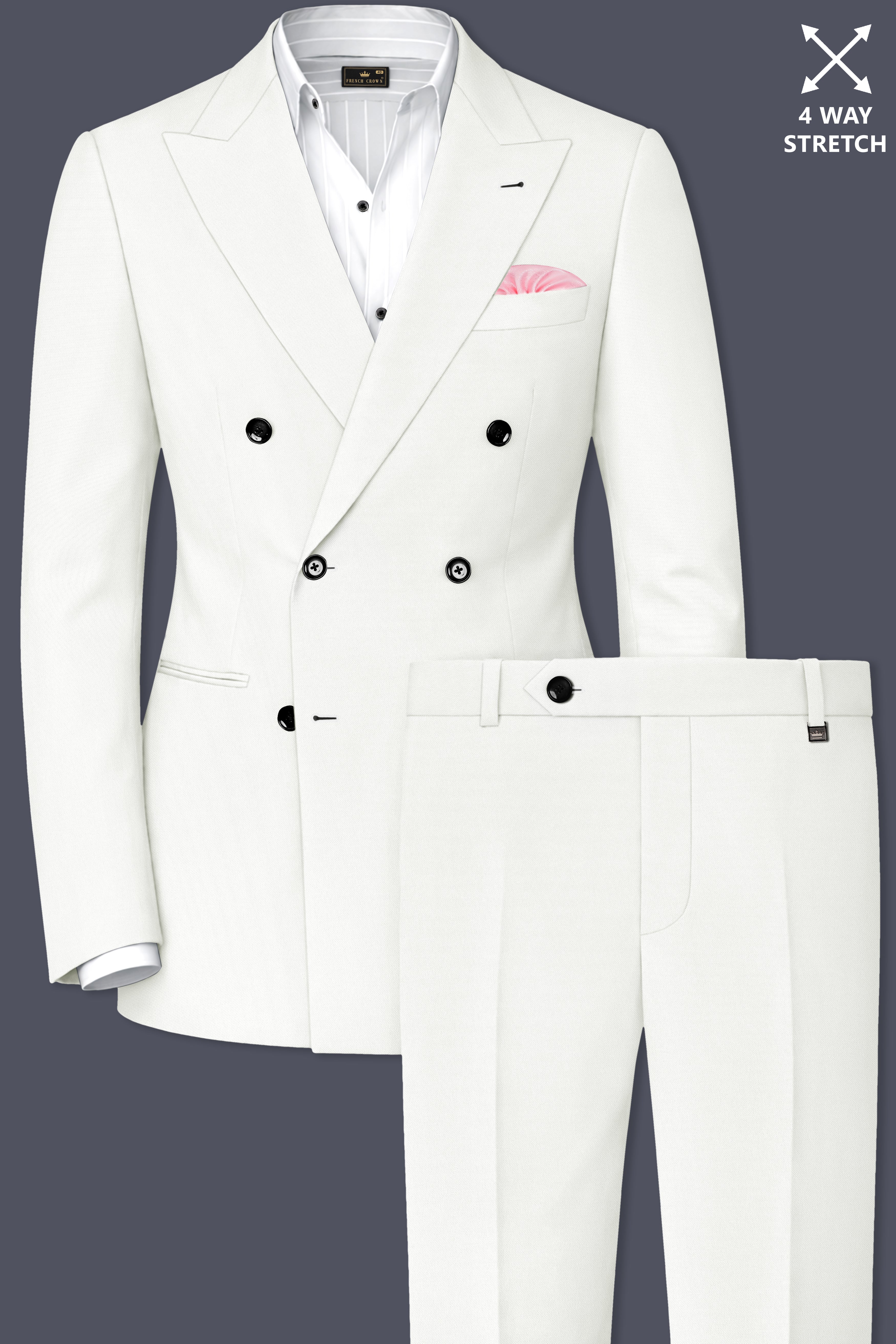 Celio-Korean Off White 4-Way Stretch Wrinkle-Free Wool Rich Double Breasted Suit