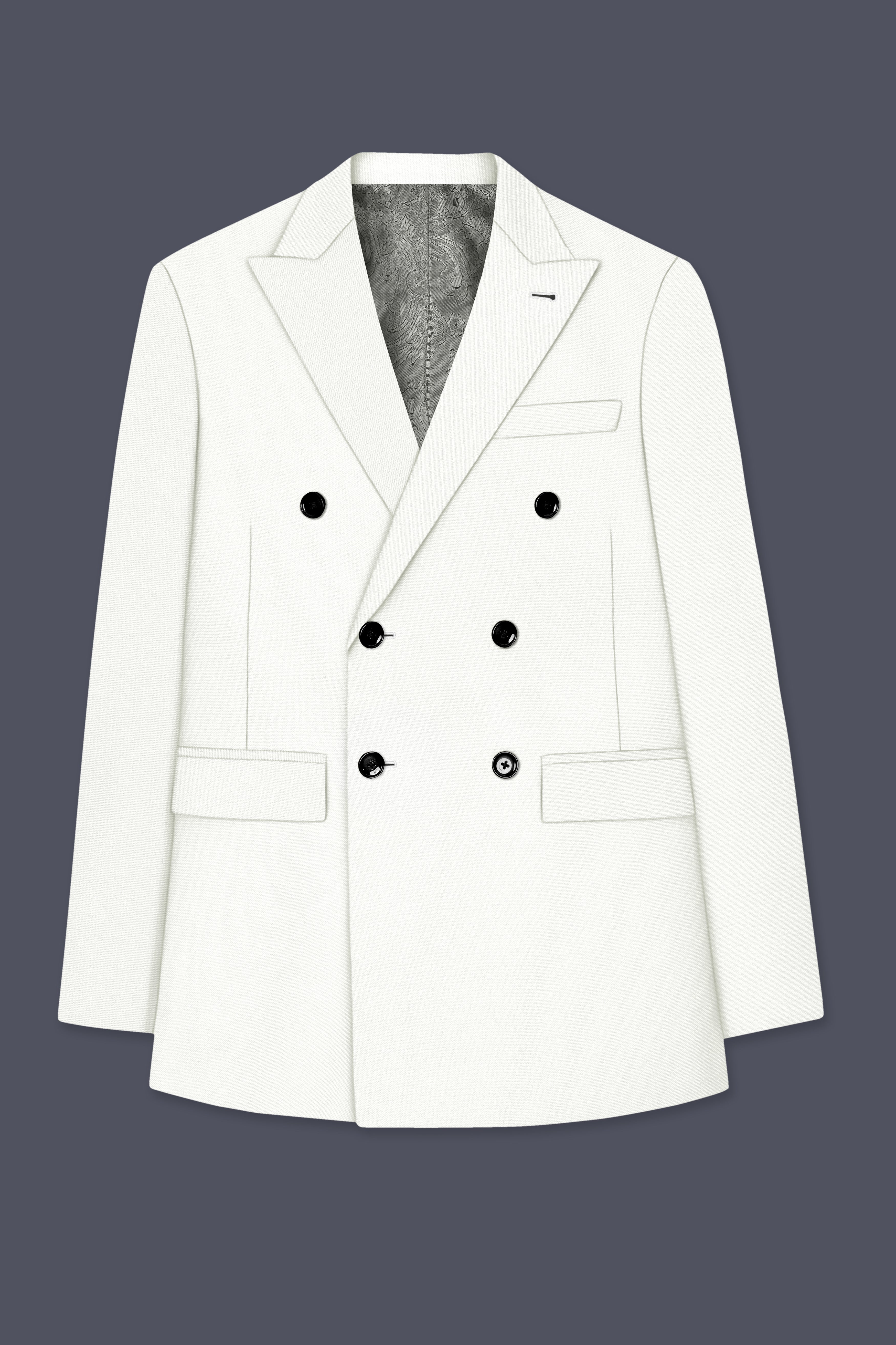 Celio-Korean Off White 4-Way Stretch Wrinkle-Free Wool Rich Double Breasted Suit