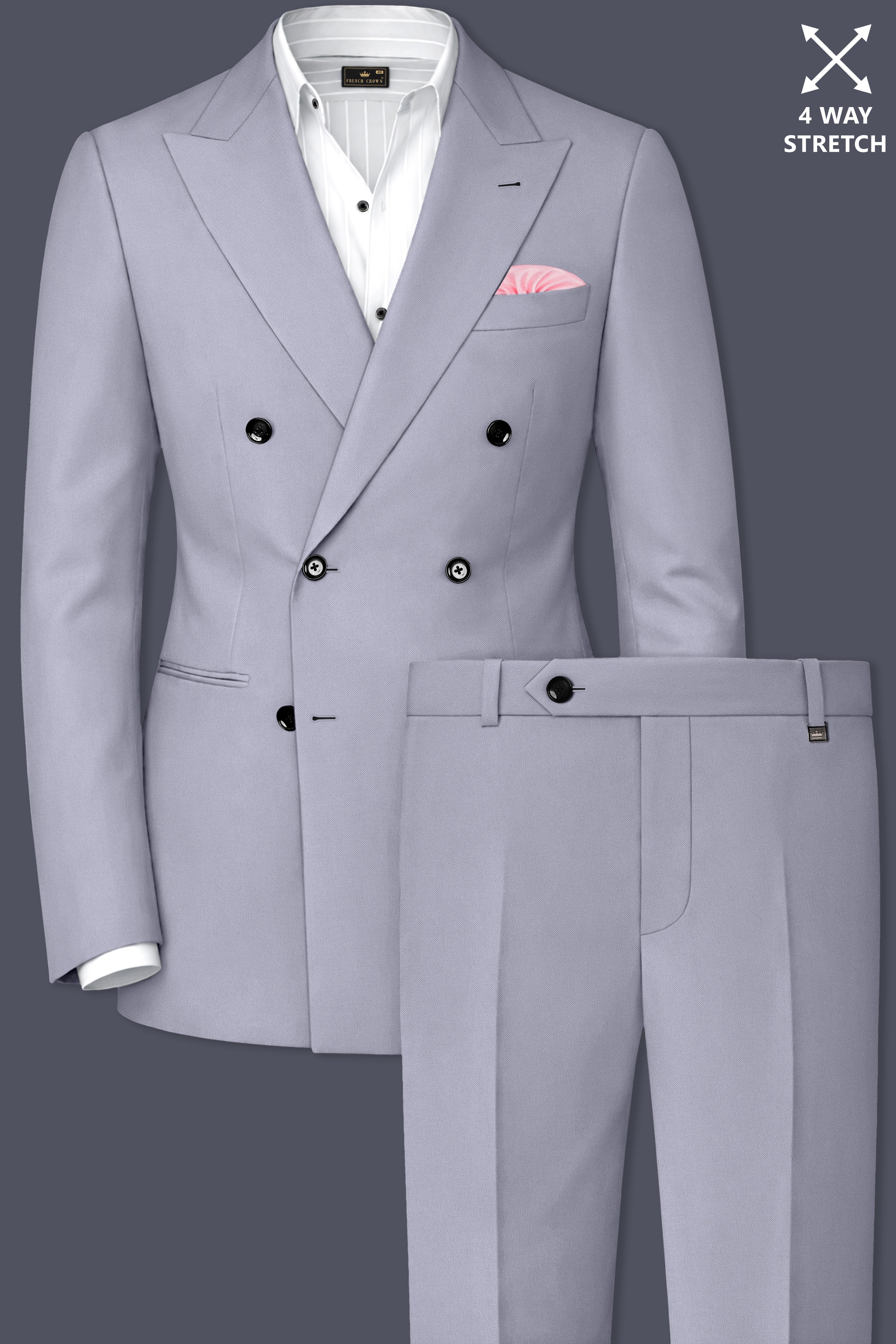 Graphite-Korean Topaz Gray 4-Way Stretch Wrinkle-Free Wool Rich Double Breasted Suit