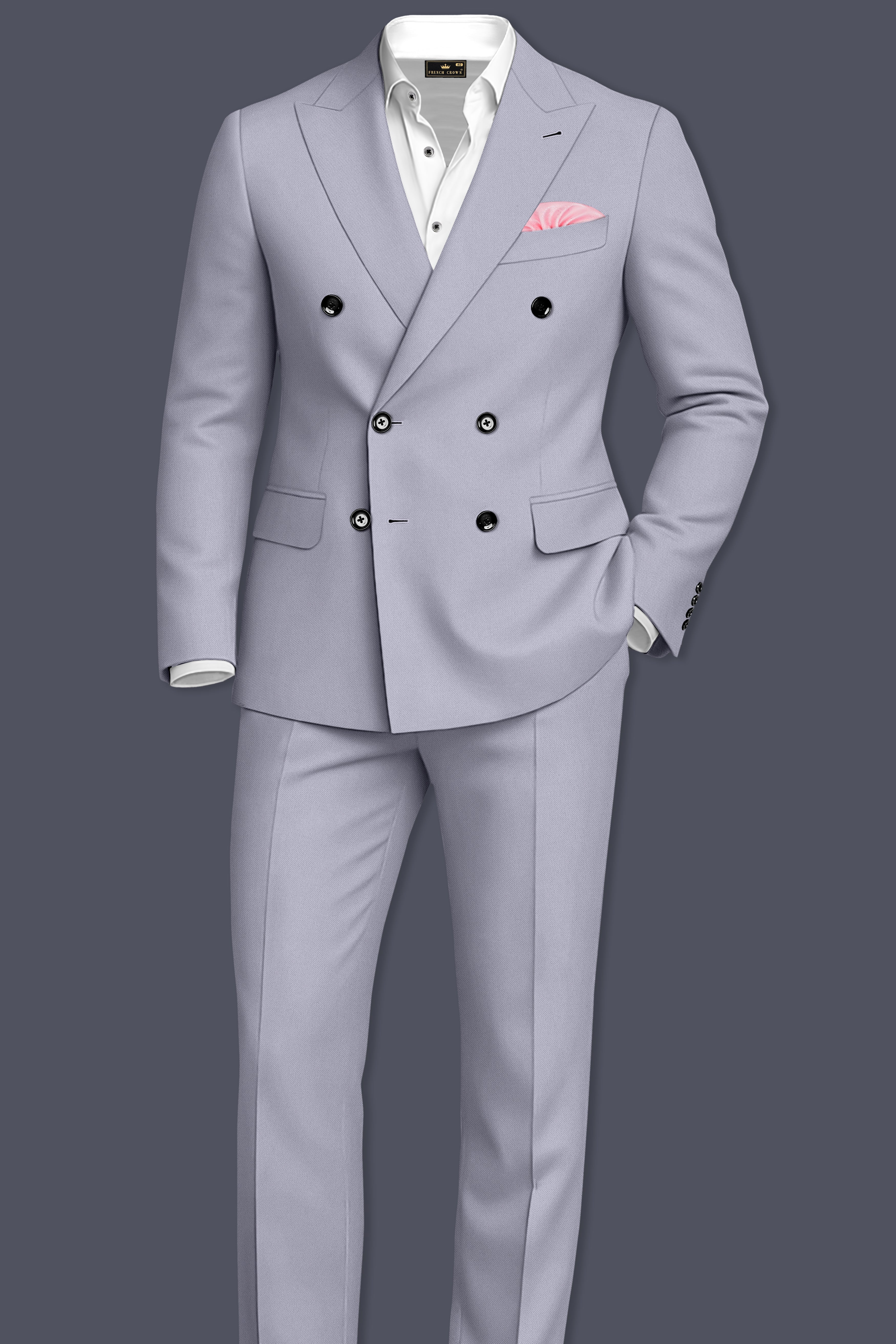 Graphite-Korean Topaz Gray 4-Way Stretch Wrinkle-Free Wool Rich Double Breasted Suit