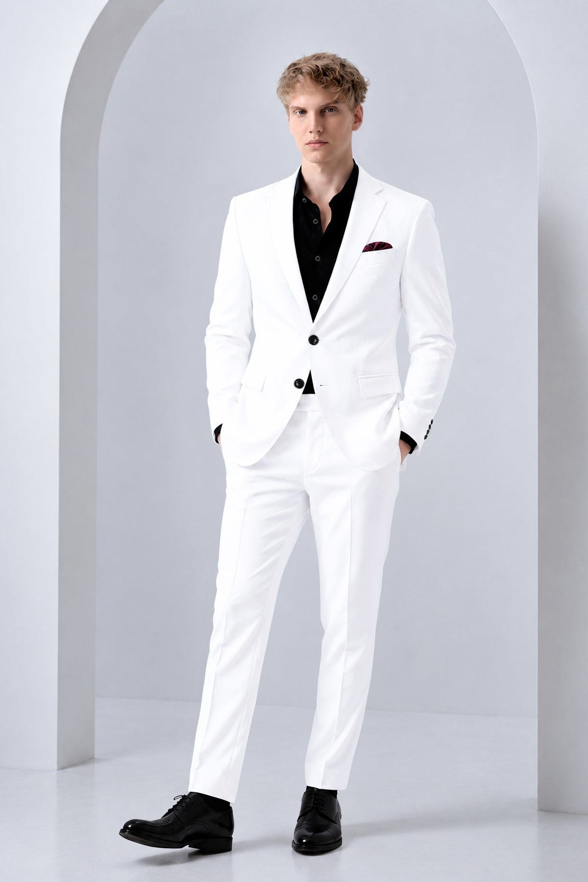 Ivory-Bright White Wool Rich Slight Stretch Single Breasted Suit