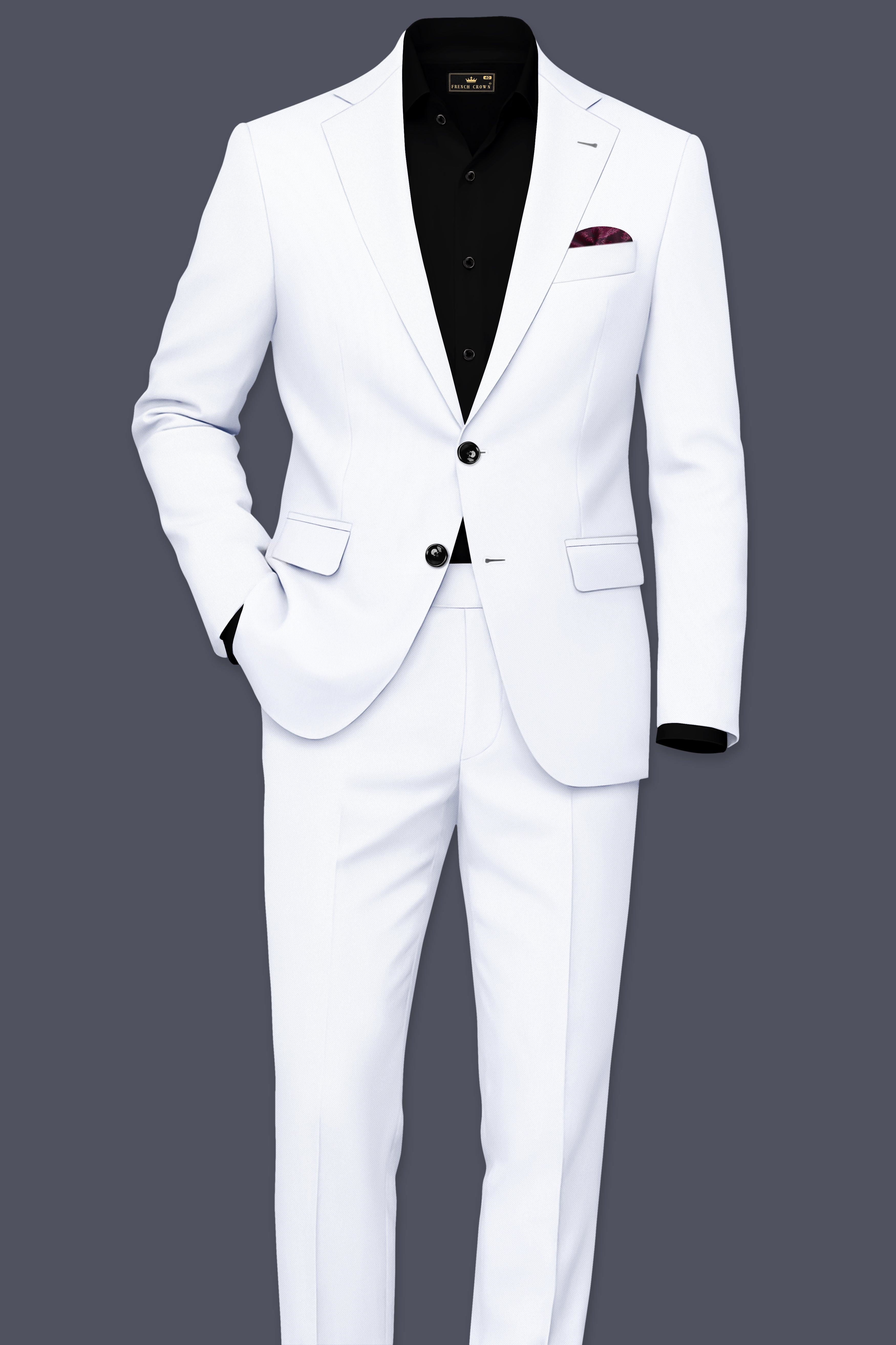 Ivory-Bright White Wool Rich Slight Stretch Single Breasted Suit